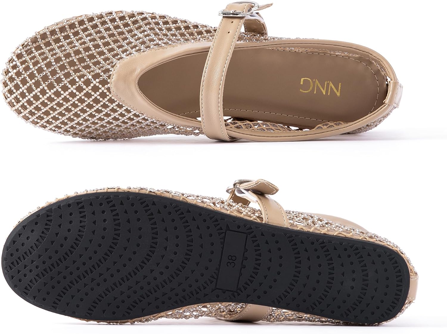 Women Rhinestone Mesh Mary Jane Flats Summer Cute Ballet Shoes