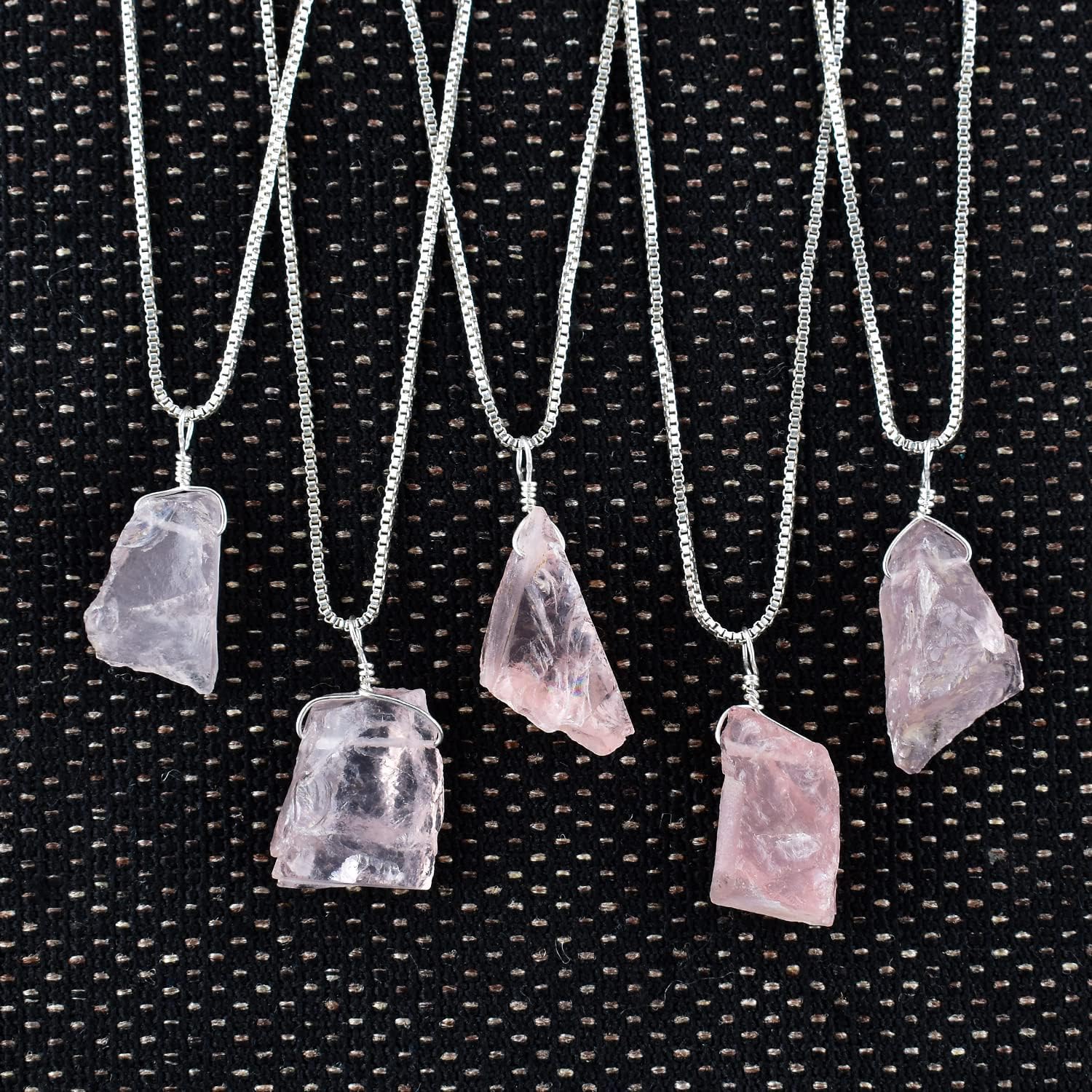 YANARA Raw Rose Quartz Pendant Necklace For Women Stone Rough Crystal Gemstone Dainty Jewelry, Chakra Healing Crystals, Birthstone, Silver Plated Chain 18 inch - Image 5