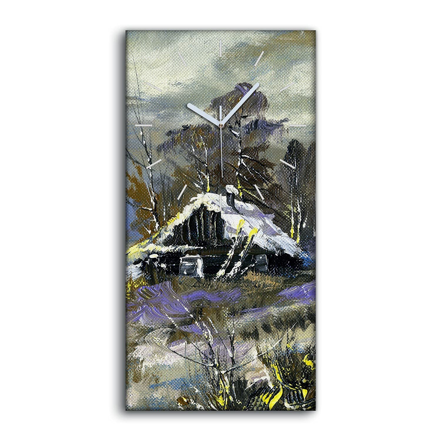 Horloge sur Toile Coloray 30x60cm - Fini le Bruit avec cet Art Mural de Forêt d'Hiver