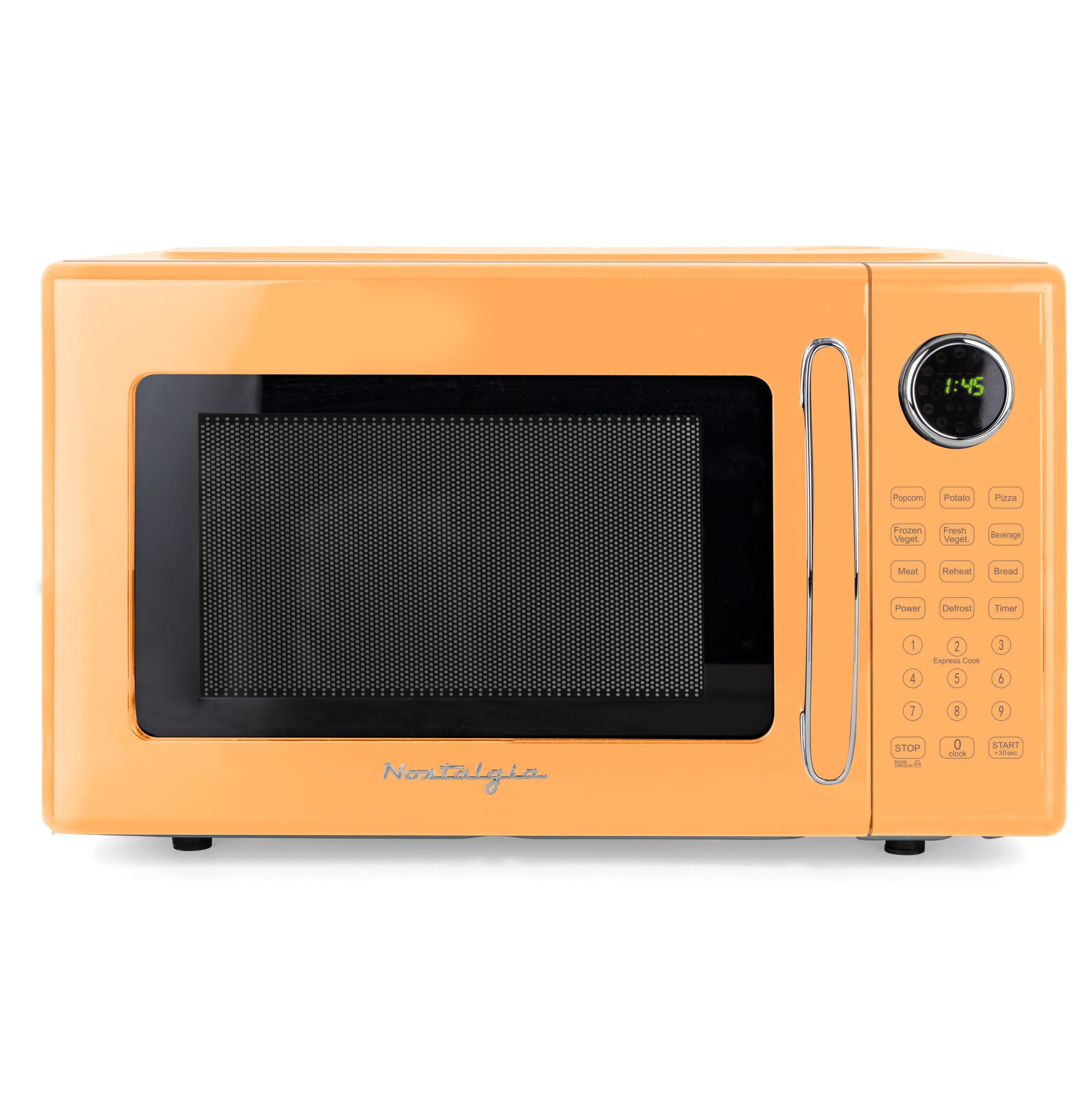 Nostalgia Modern Retro Compact Countertop Microwave Oven - 1.1 Cu. Ft. - 1000-Watts with LED Digital Display - Child Lock - Easy Clean Interior - Orange
