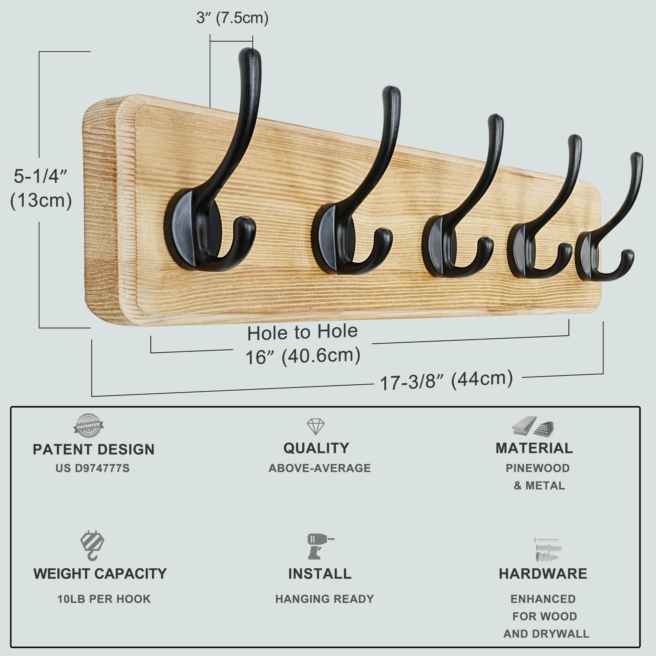 Dseap Coat Rack Wall: Patented, Heavy-Duty - Image 3