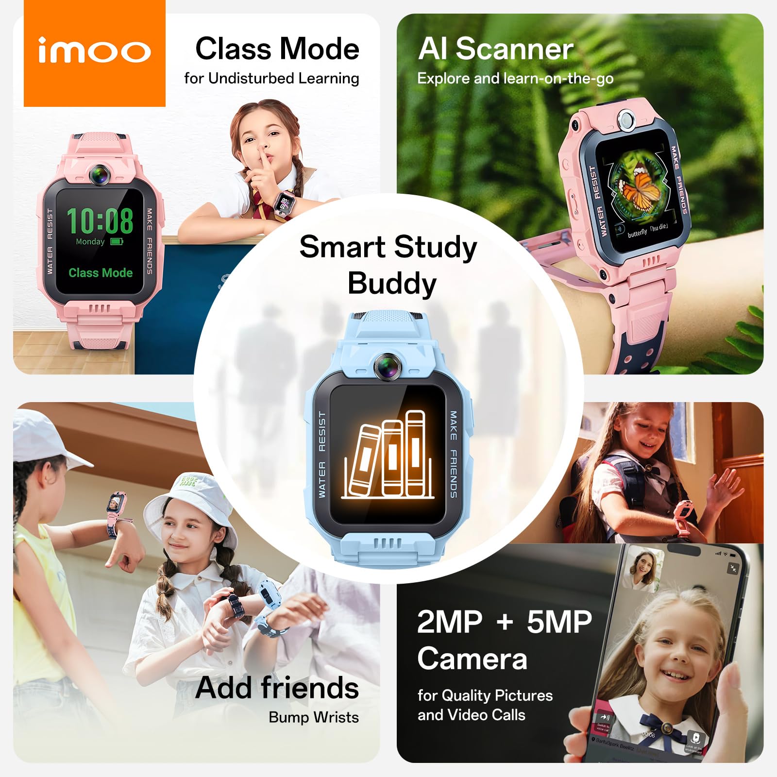 imoo Z7 Smartwatch dla Dzieci, Dwukamerowy Telefon z Wideorozmowami HD i Połączeniami Głosowymi, Zegarek GPS z Lokalizacją, 4 Tryby Sportowe, Całodobowe Monitorowanie Zdrowia (Niebieski)