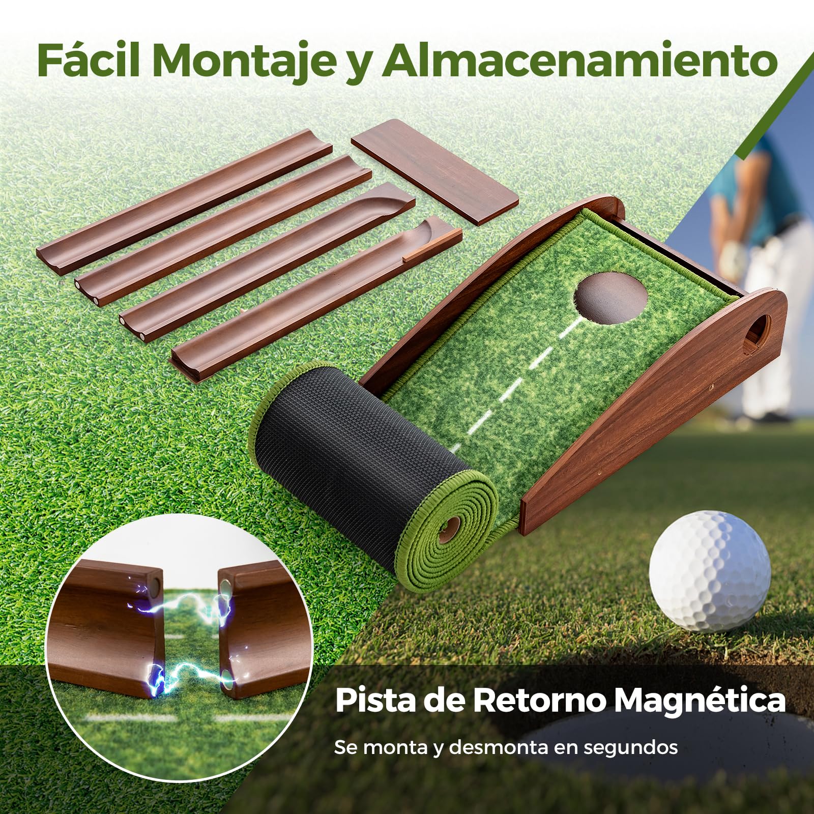COSTWAY Mini Golf, Alfombra de Putting de Entrenamiento de Golf Interior y Exteriores, 1/2/3 Tamaños De Orificios, Retorno automático de la Bola, 3 Pelotas, Cesped de Minigolf (1 Orificio)