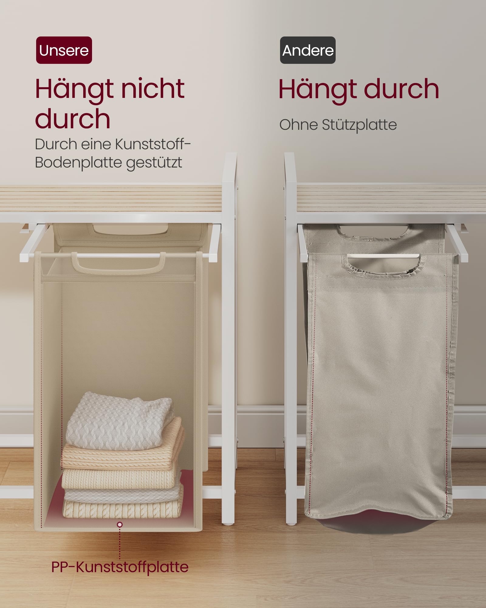 Vasagle Wäschekorb 3 Fächer 120 L – Bild 5