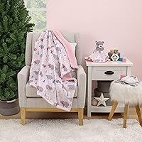 Vista 8 de NoJo Juego de manta de bebé y manta de seguridad de sherpa de Navidad, color blanco, gris y rosa