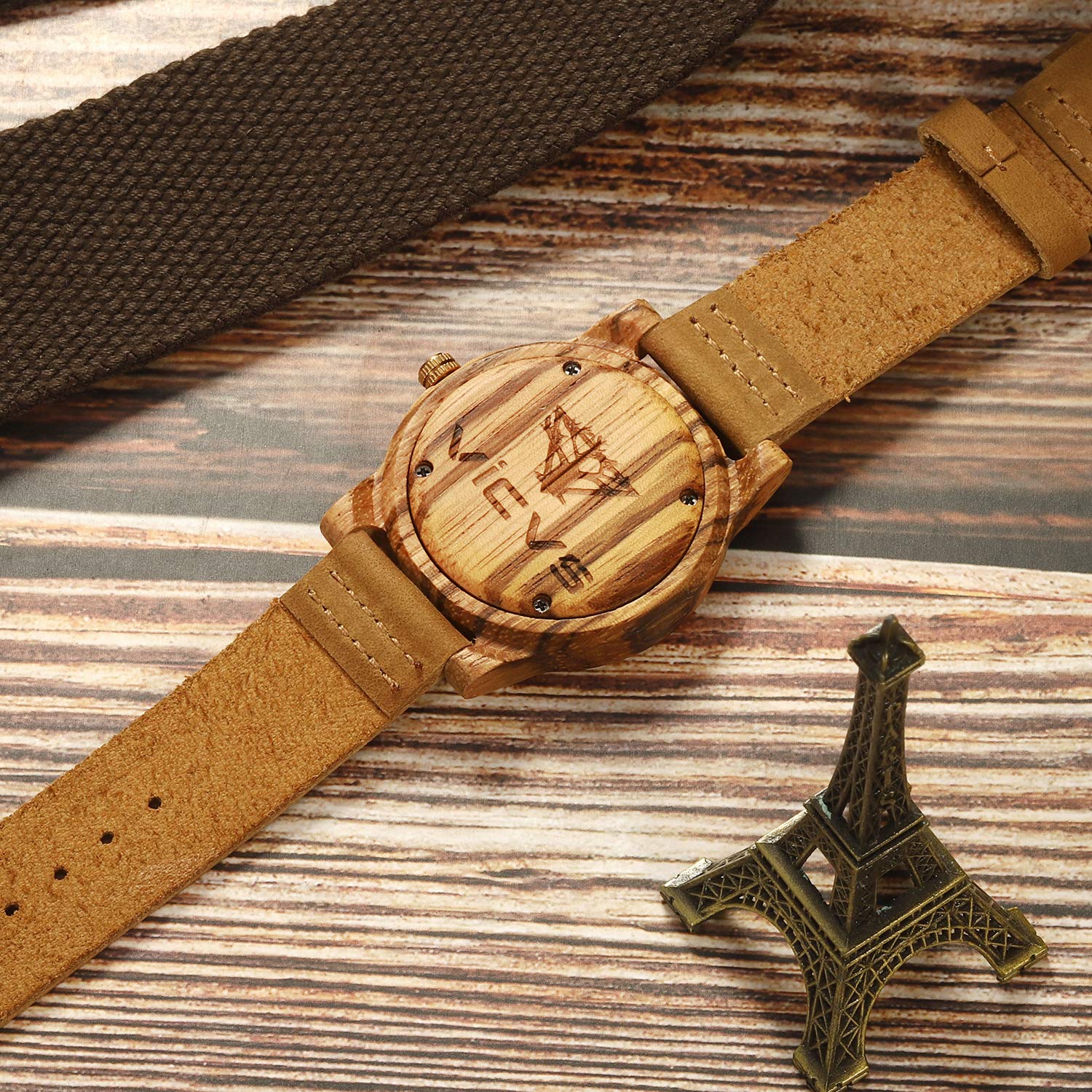 VICVS Orologi in legno per uomo e donna, noce naturale/legno di ulivo cronografo al quarzo giapponese, cinturino regolabile, sport militari e tempo libero