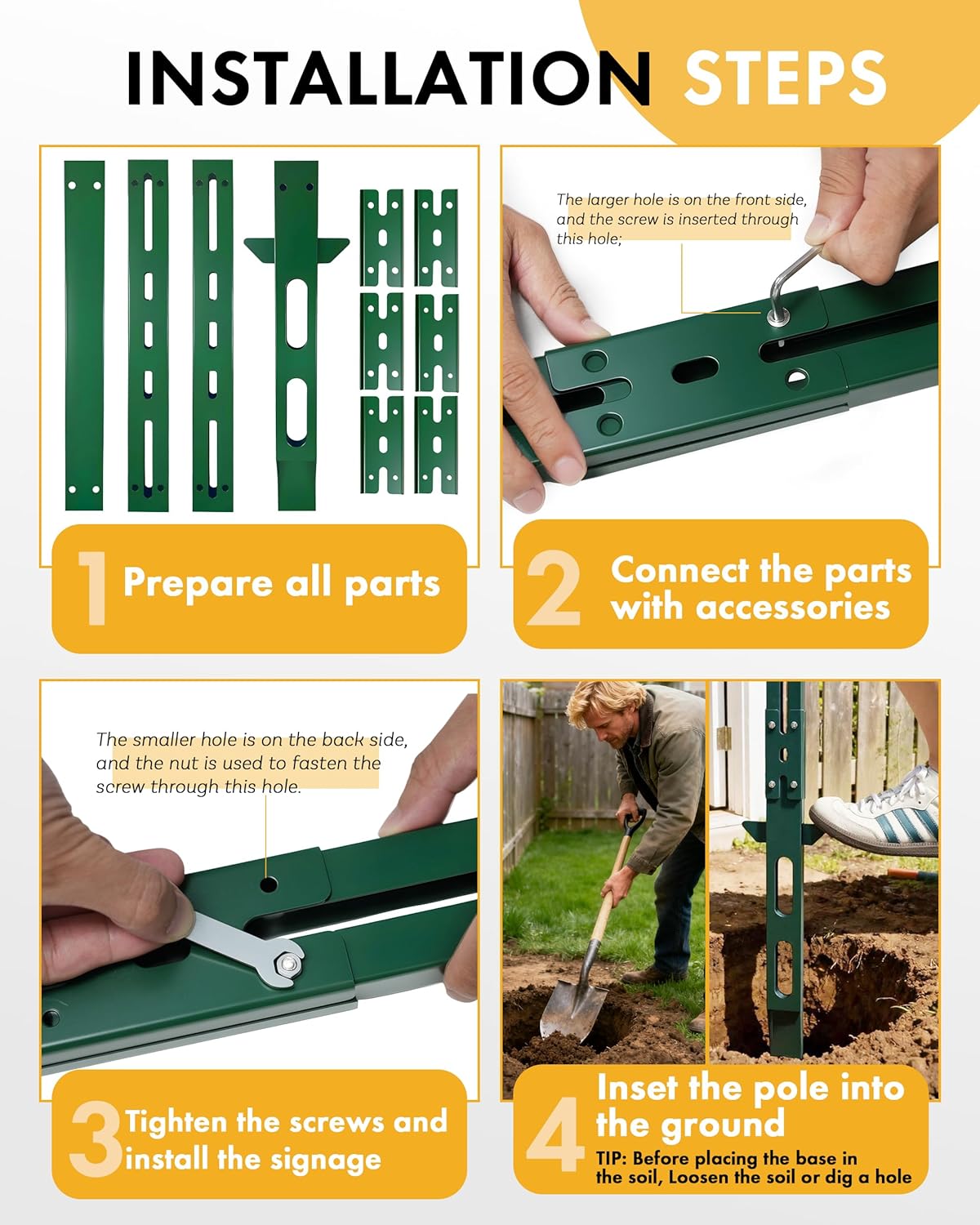 72-Inch Heavy Duty Metal Sign Posts, 6ft Tall Lawn Sign Stakes for Outdoor Signs, Outdoor Events, Parking, Garage, Bar, Lawn Signs, Green, 2pcs