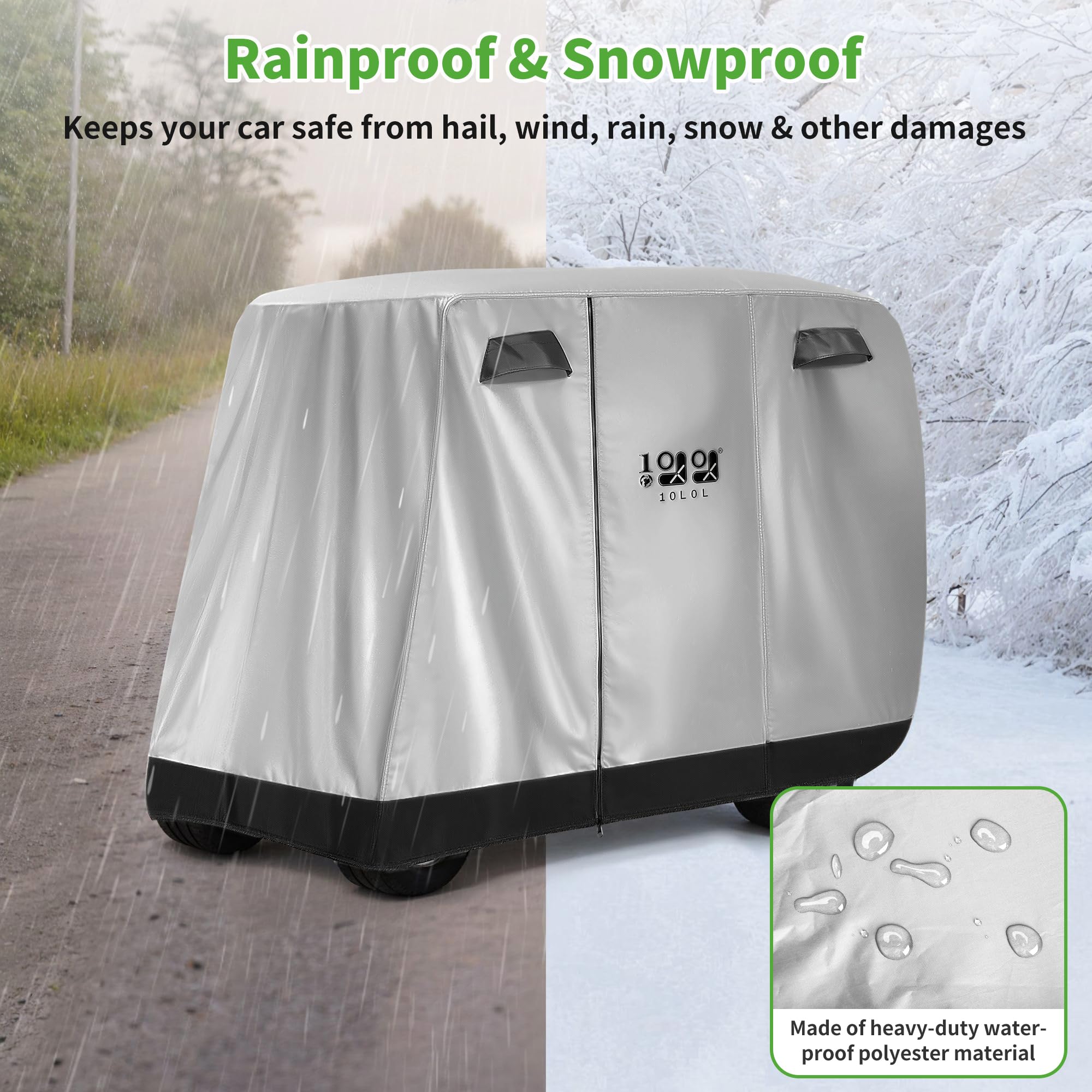 10L0L Copertura per carrello da golf per 2-4 passeggeri, impermeabile, resistente al sole per Yamaha EZGO Club Car, 284,5 cm L x 121,9 cm W x 185,4 cm H, adatta a tetto completo fino a 203,2 cm