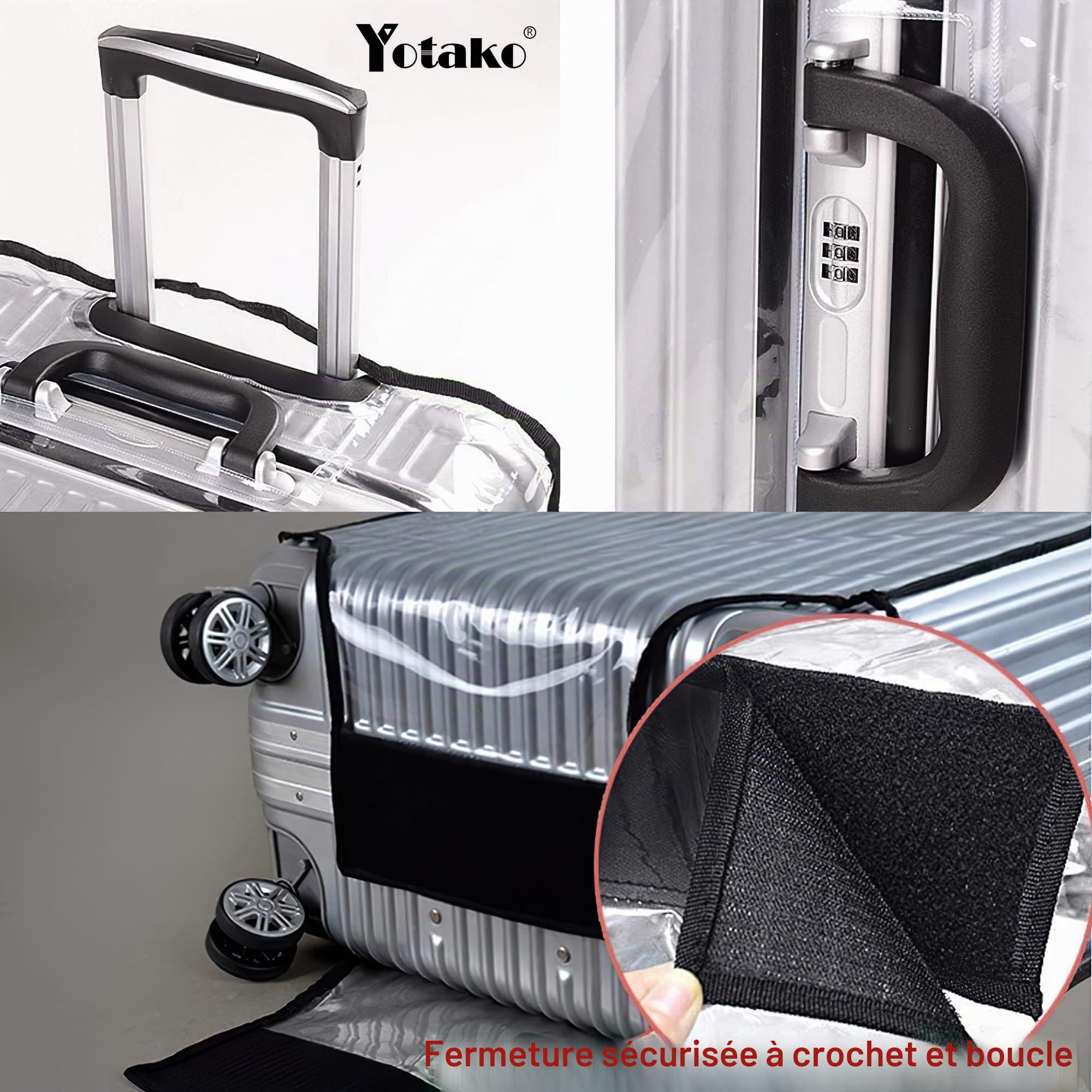 Yotako Housse de Protection en PVC Transparent pour Valise de 50,8 cm, 61 cm, 71,1 cm, 76,2 cm, Transparent, 71 cm, Housse de Bagage de Voyage Portable