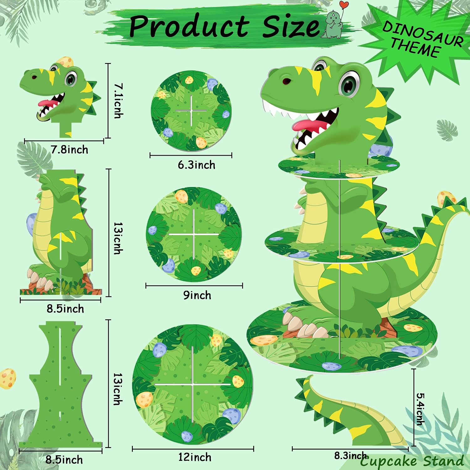 3 Tier Dinosaur Cupcake Stand Party Decorations, Birhgt Dinosaur Theme Cupcake Holder Supplies Dinosaur Dessert Tower for Kids Boys Dinosaur Jungle Theme Party Birthday Supplies Party Favors