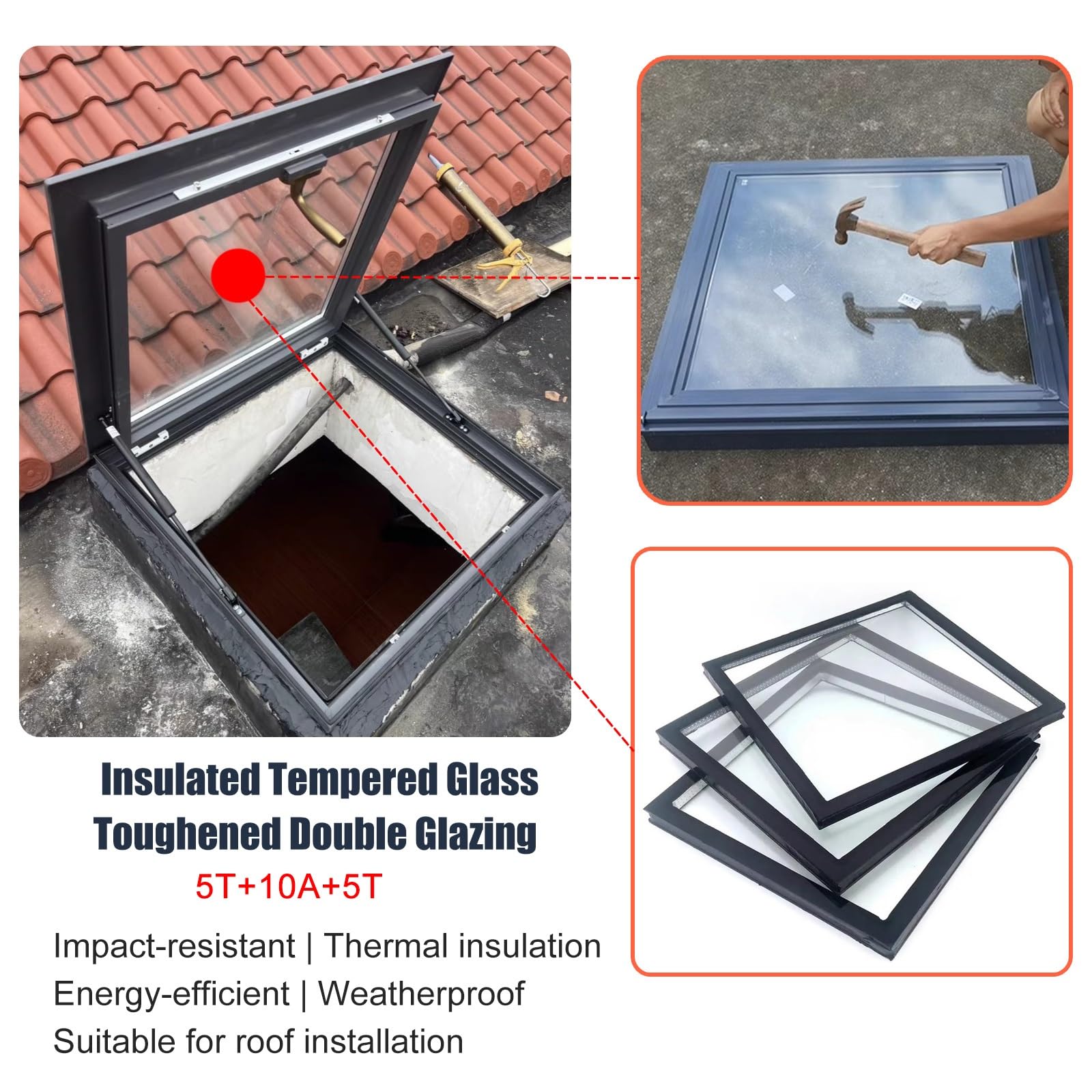 Fenêtre d'accès en aluminium pour trappe de toit – Double ventilation étanche en verre trempé et solution d'éclairage naturel pour greniers et greniers