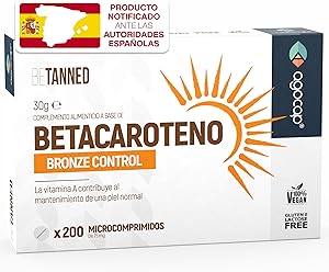 Acelerador Bronceado - BETACAROTENO. Suplemento de bronceador, 200 Comprimidos, Betacaroteno para bronceado fuerte, Estimula la producción de melanina, Bronceador.