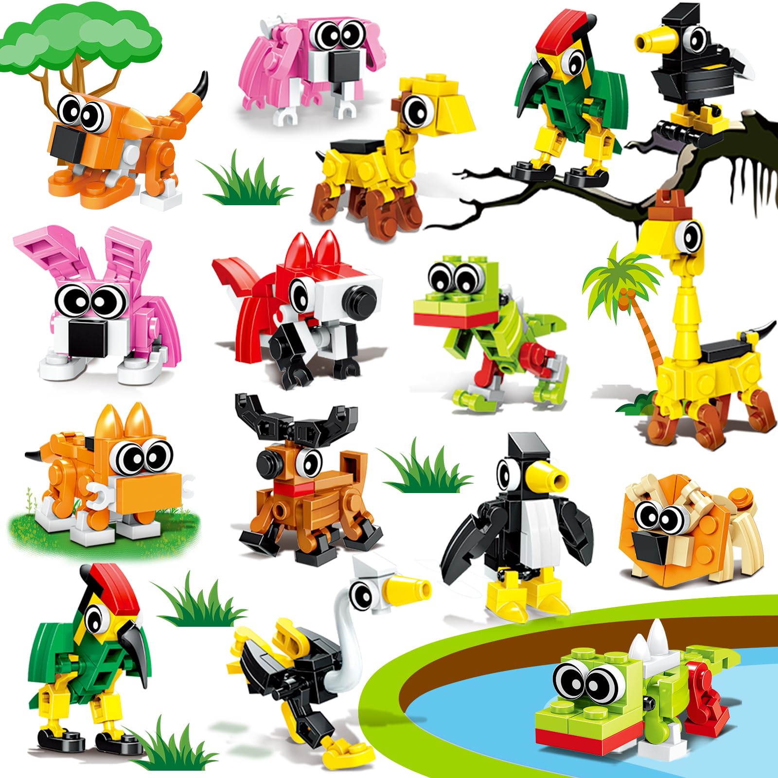 Photo 1 of 20PCS Mini Animal Building Blocks Party Favors for Kids 4-8 8-12 Birthday Goodie Bag Stuffers Classroom Treasure Box Toys Carnival Prizes Bulk Pinata Fillers Trinket End of Year Student Gifts Boy Girl