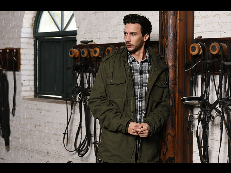 WenVen Men's Military Jacket Windbreaker Thicken Car Coat Khaki S