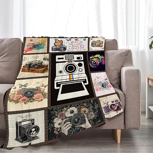 Miniatura 3 de Manta retro de forro polar para cámara, manta de fotografía para niñas y niños, manta vintage de franela súper suave y cálida, regalos para hombres