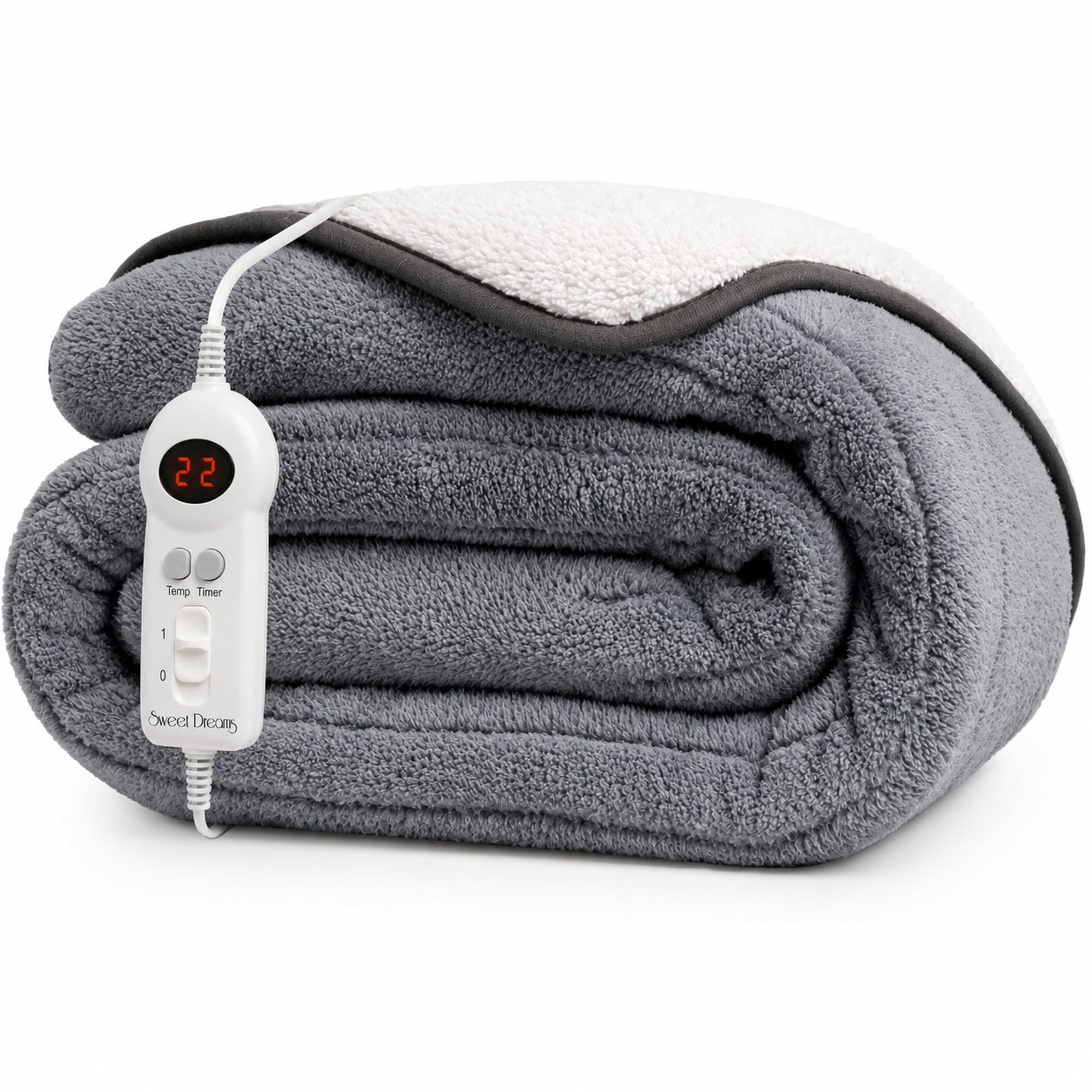 Sweet Dreams Heated Throw Electric Fleece Over Blanket Sofa Bed 200 X 130cm - 9 Heat & 9 Timer Settings, Auto Shut Off, Reversible Design, Digital Control, Machine Washable (Dark/Light Grey)