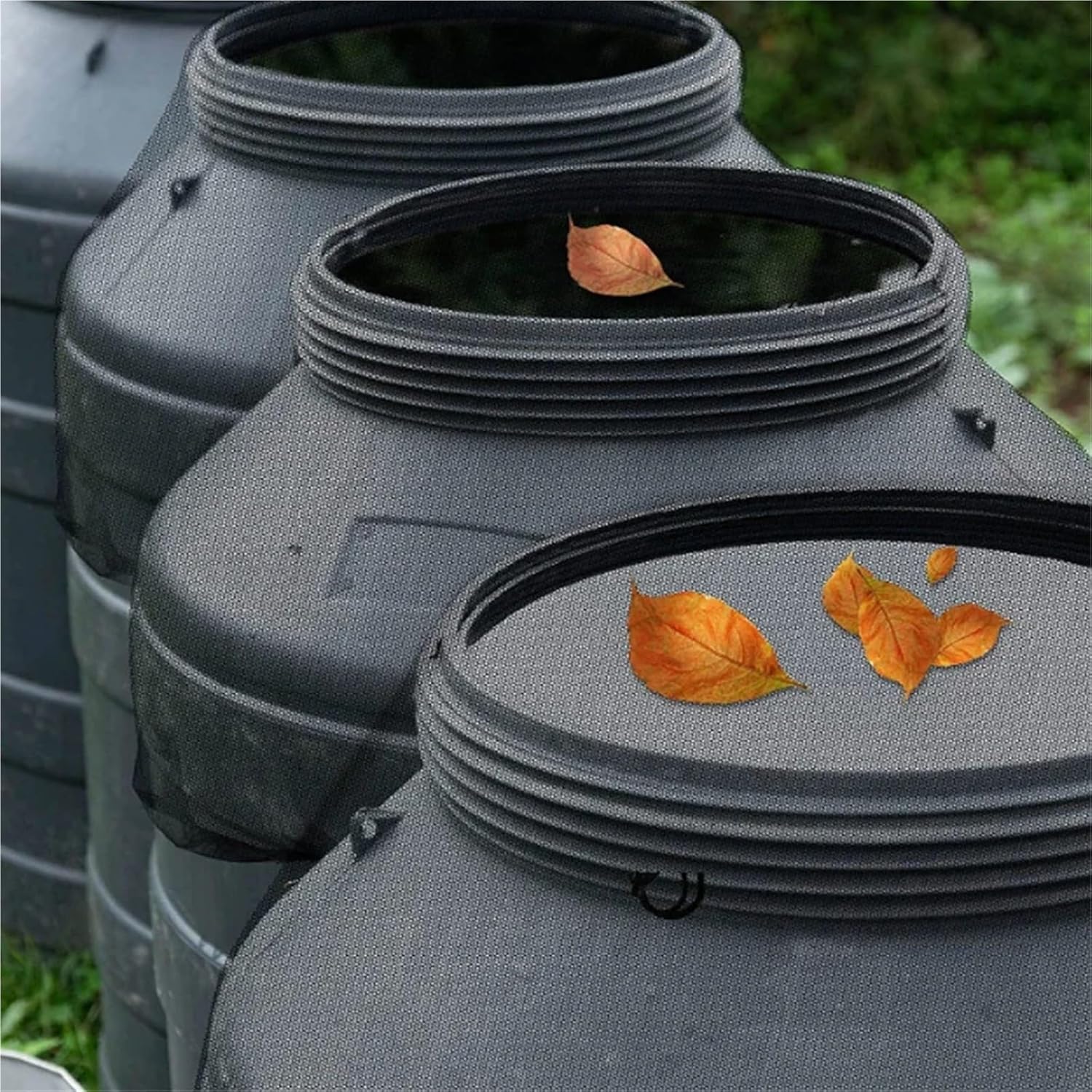 Rain Barrel Mesh Cover Rainwater Bucket Insect Cover Adjustable Drawstring Rain Barrel Filter Mesh Anti-Insect Garden Netting(110CM,5PCS)