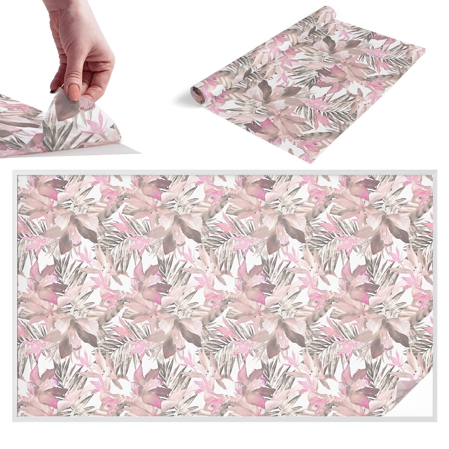 Film dépoli pour vitre 200x116cm à motifs fleurs pastel, PVC occultant anti-UV pour verre