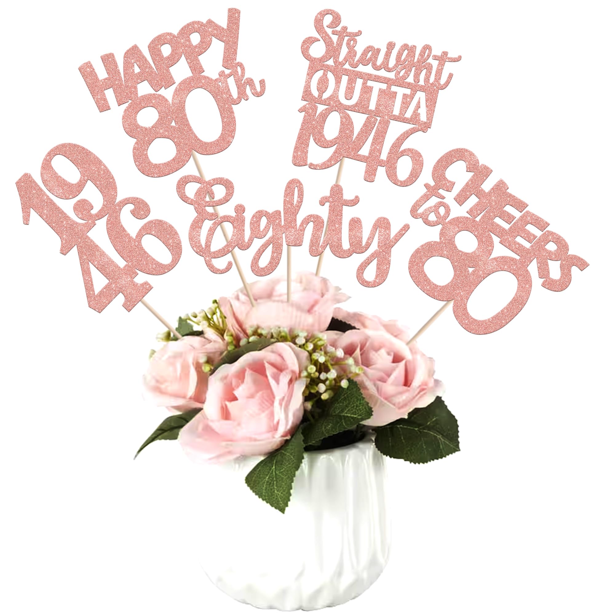 15 PCS 80th Birthday Centerpiece Sticks Eighty Happy 80th Straight Outta 1946 Table Flower Centerpieces Sticks Cheers to 80 Floral Decorations for 80th Birthday Party Centerpieces Supplies Rose Gold