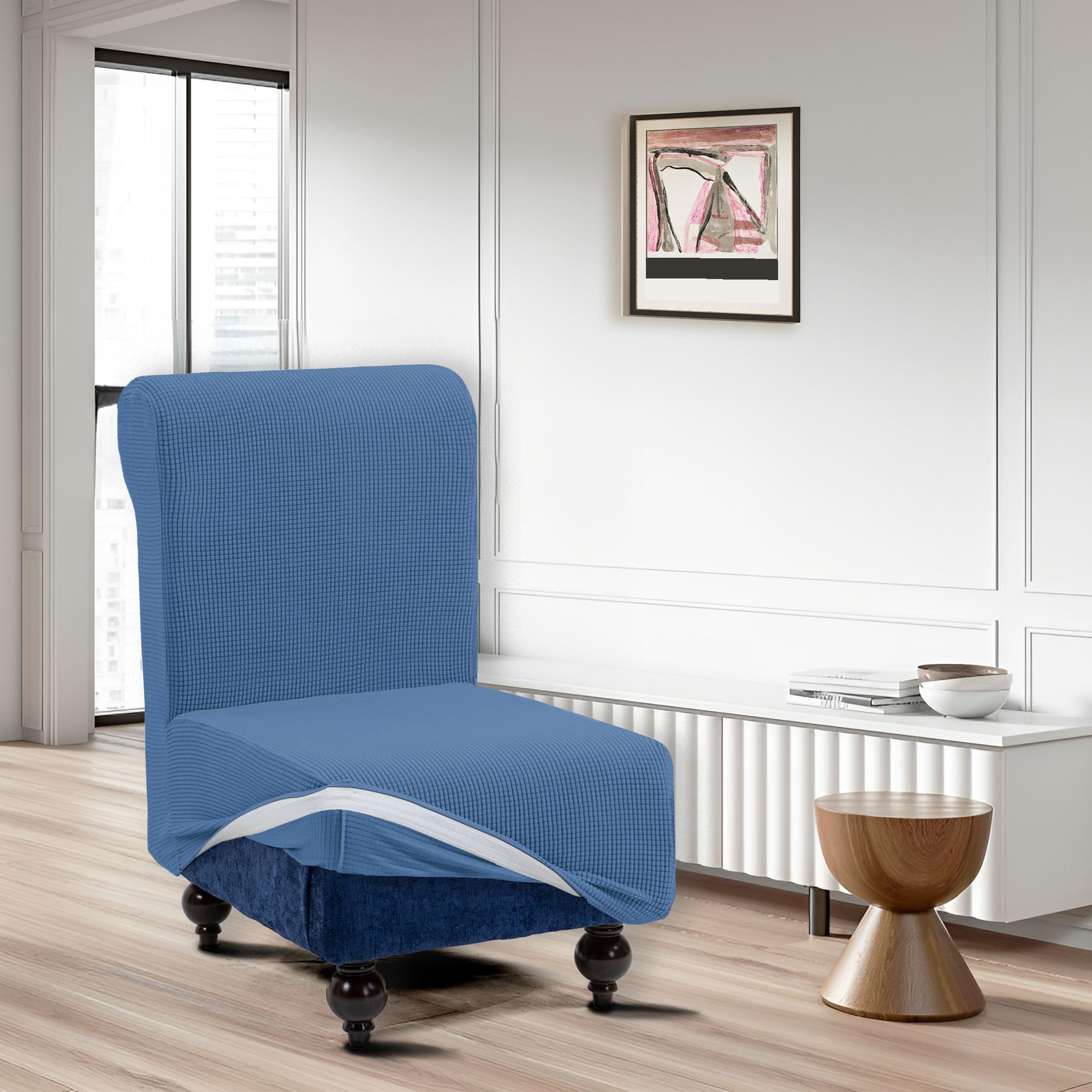 TIANSHU Copridivano Senza Braccioli, Copridivano 1 Posti Senza Braccioli Elasticità Jacquard Antiscivolo Copridivano Clic Clac Pieghevole Regolabile (1Posti, Denim Blue)