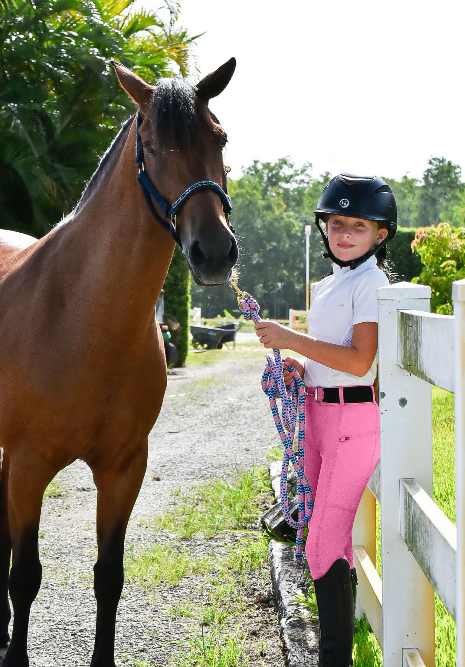 FitsT4 Sports Pantalon d'équitation pour enfant fille - Pantalon d'équitation en silicone - Avec 2 poches latérales et passants de ceinture