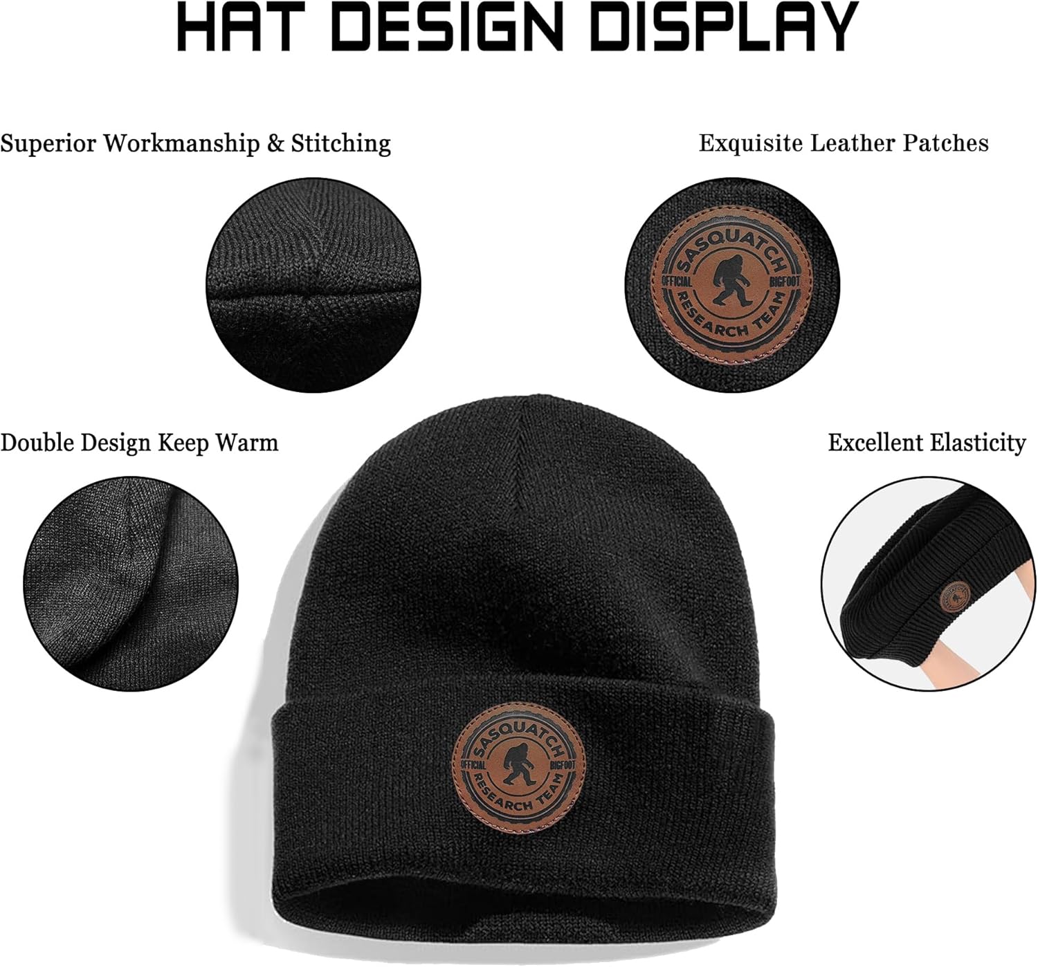 Bigfoot Beanie Hat - Sasquatch Hat - Winter Knit Cuffed Beanies Hats for Men & Women - Image 2