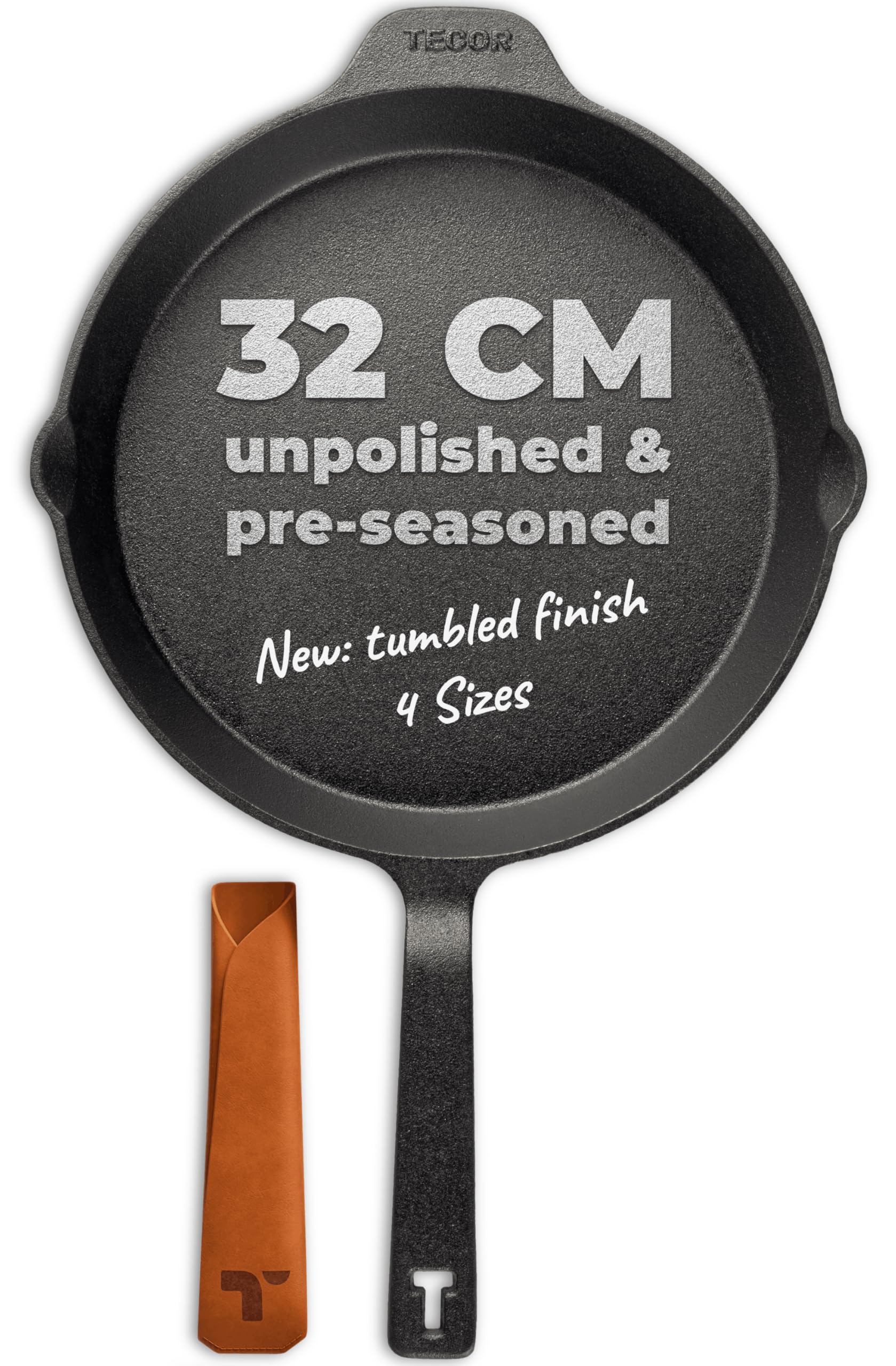 TECOR Cast Iron Pan Set 32cm Unpolished, Universal, Natural - Durable Cast Iron Skillet - Non-Stick Cast Iron Frying Pan Top Quality - Cast Iron Frying Pan - Skillet Pan - Cast Iron Cookware Set