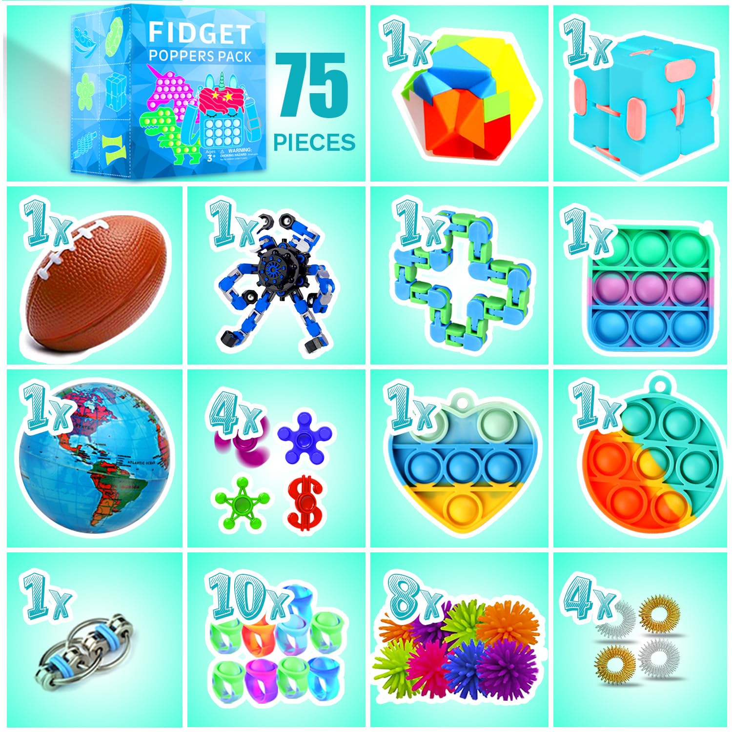 MOZACI Fidget Toys, 75 Pack Fidgets Set Stocking Stuffers for Kids