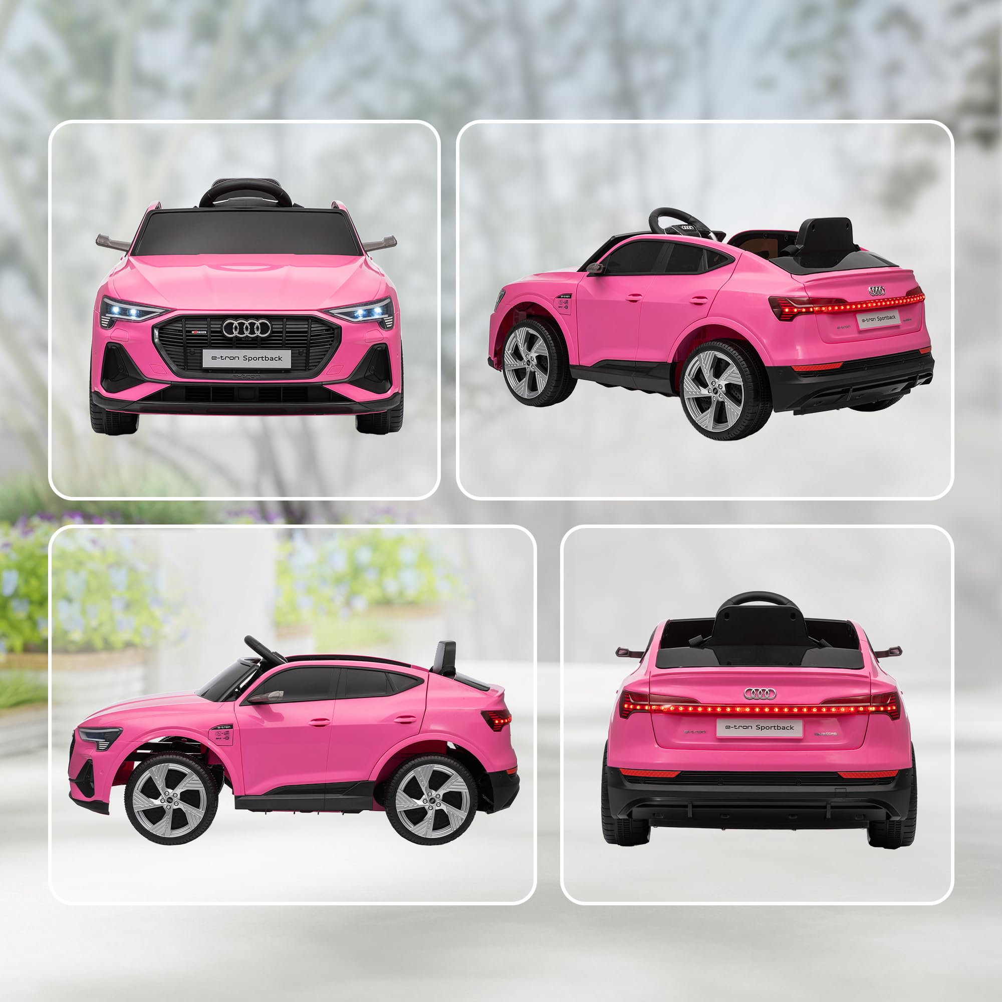HOMCOM Macchina Elettrica per Bambini 12V Audi E-tron Doppio Motore Telecomando Batteria Ricaricabile Velocità 3-5km/h Luci LED Musica Rosa