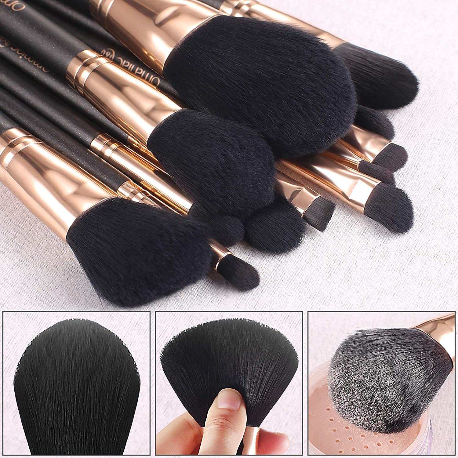 OMANIAC Juego de 12 brochas de maquillaje, de alta calidad, hechas de fibras sintéticas duraderas, brochas de maquillaje profesionales para el día a día o de viaje (negro)