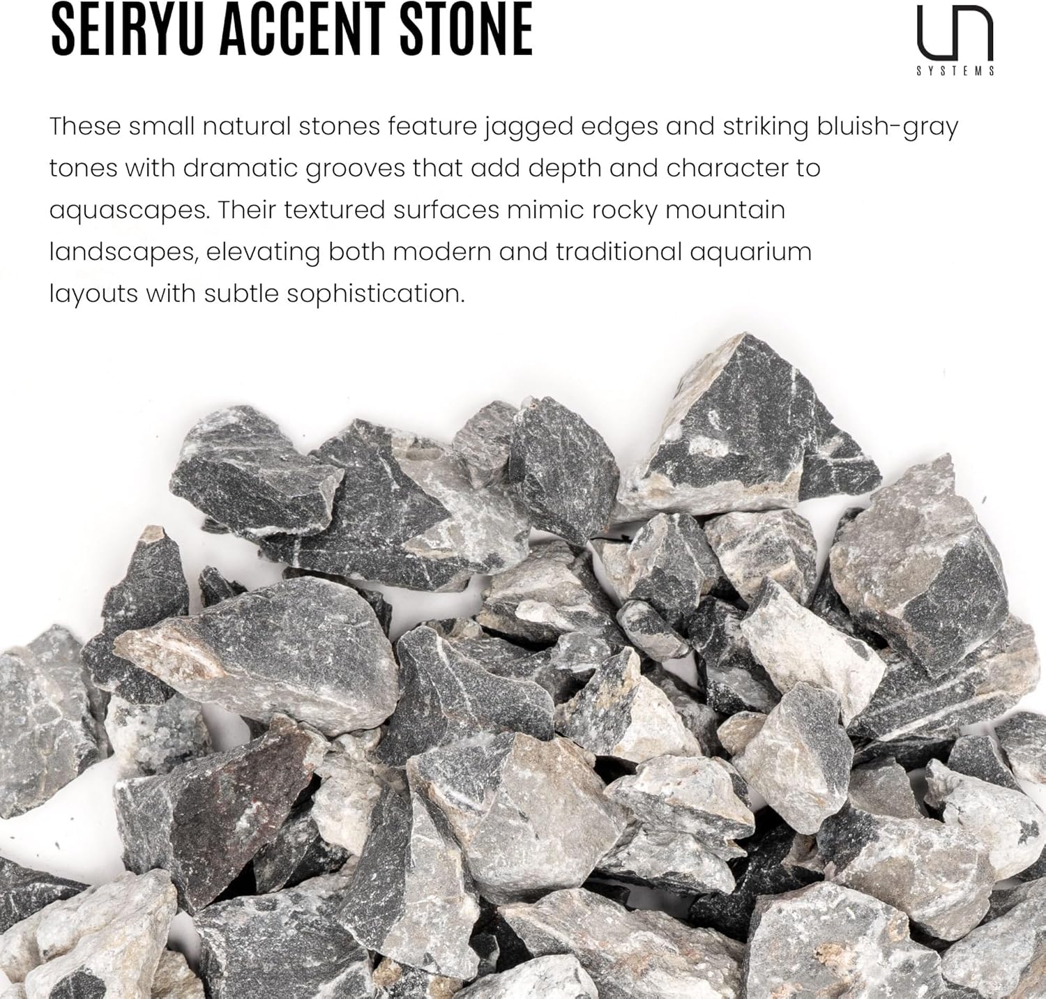 UNS Accent Stone - Aquascaping Hardscape for Freshwater Aquarium Aquascape - Shrimp, Turtle, Betta Fish Tank Decoration - Blue Gray Small Rock for Terrariums & Vivariums - Seiyru Mountain Stone, 3 lb