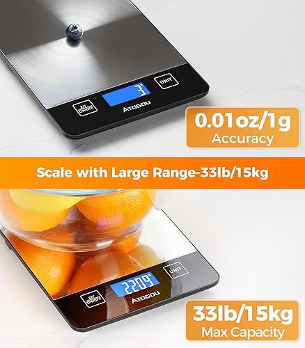 Miniatura 3 de Atogou Báscula de alimentos – Báscula digital de cocina de 33 libras, pantalla recargable y de visión completa, resistente al agua, carga de