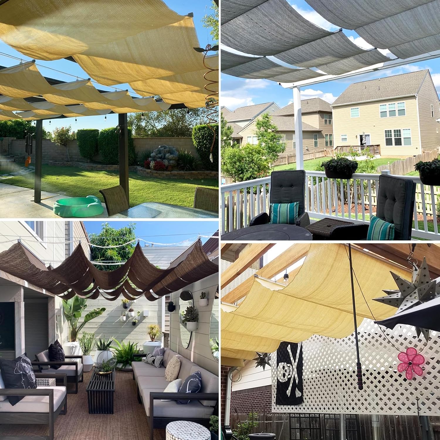 TANG 3' x 12' Pergola Cover Shade Canopy, Retractable Awning Sun Shades Outdoor Patio Pergolas Kit for Deck Backyard Gazebo, Wave Shade Sail with Hardware Wire Cable, Beige image 5