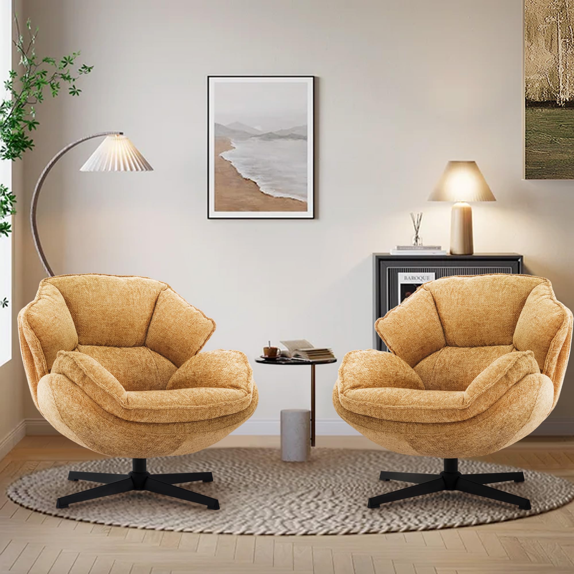 IWMH Obrotowy fotel akcentowy, zestaw 2 sztuk, tapicerowany fotel akcentowy, wygodny wyściełany fotel na krzyżakach, metalowa rama i szerokie siedzisko, fotel wypoczynkowy Lazy Chair, do salonu