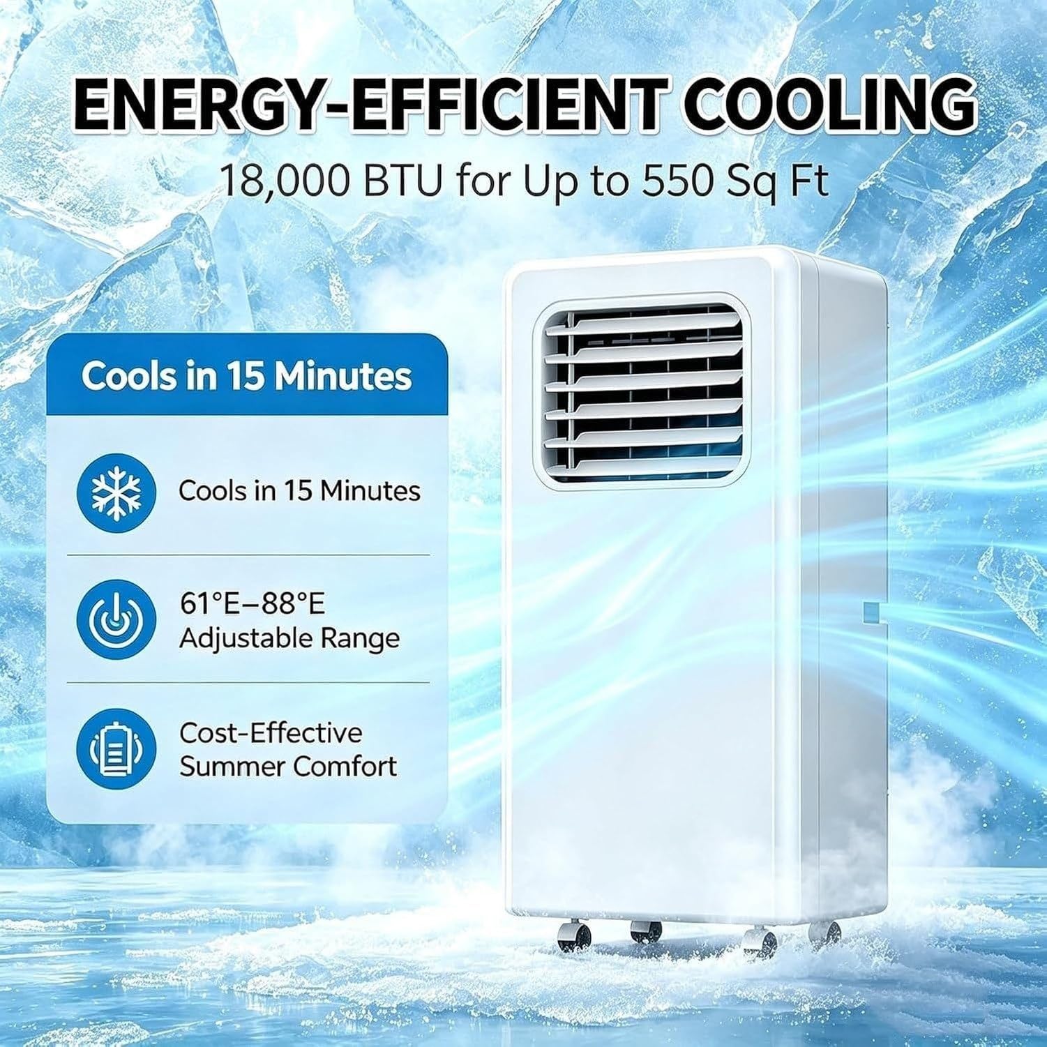 Condizionatore Portatile 12000 BTU Raffrescatore Senza Unita Esterna Rumorosita Ridotta Telecomando Carrelli per Ufficio Casa, 12000btu, 12000btu