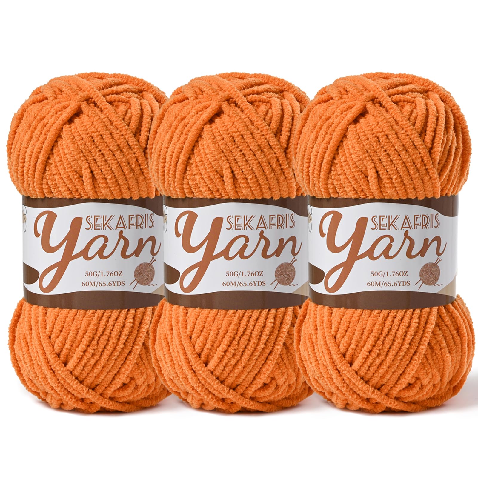 Chenille Yarn for Crocheting Crochet Orange Yarn 3 Pack