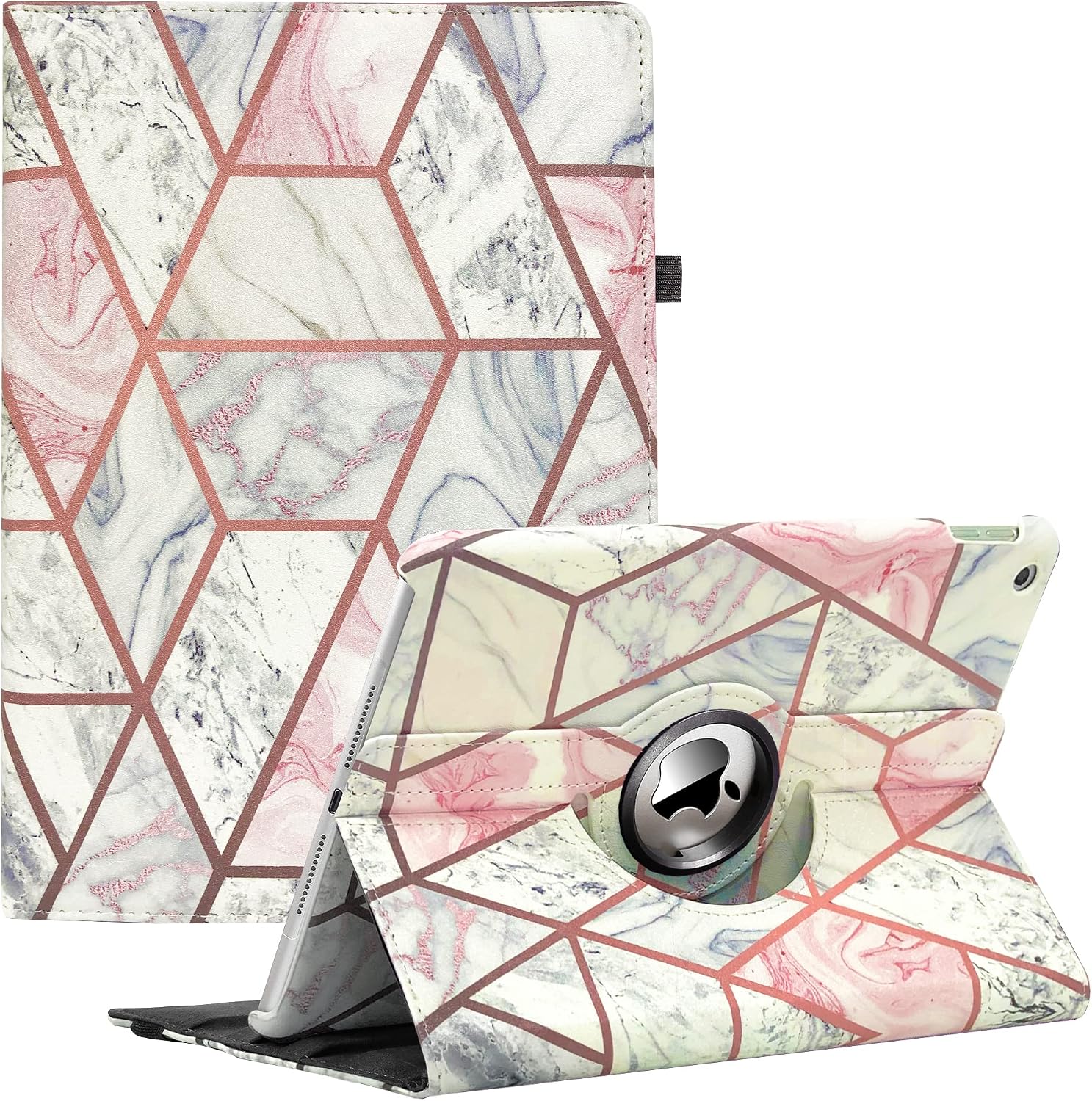 iPad 10.2 Inch Case - 360 Rotating Protective Cover with Sleep Function (Pink Marble)
