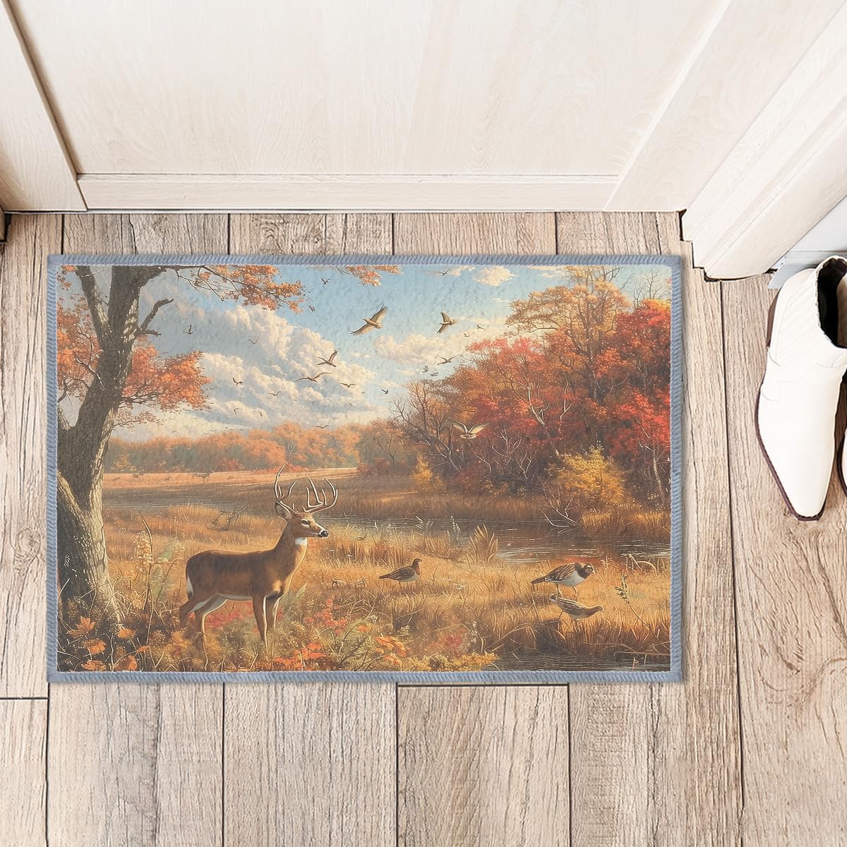 Whitetail Deer Indoor Rug 2x3 Small Kitchen Bathroom Rugs for Entryway, Washable Soft Non-Slip Wildlife Autumn Nature Birds Hunting Area Rug,Door Mat