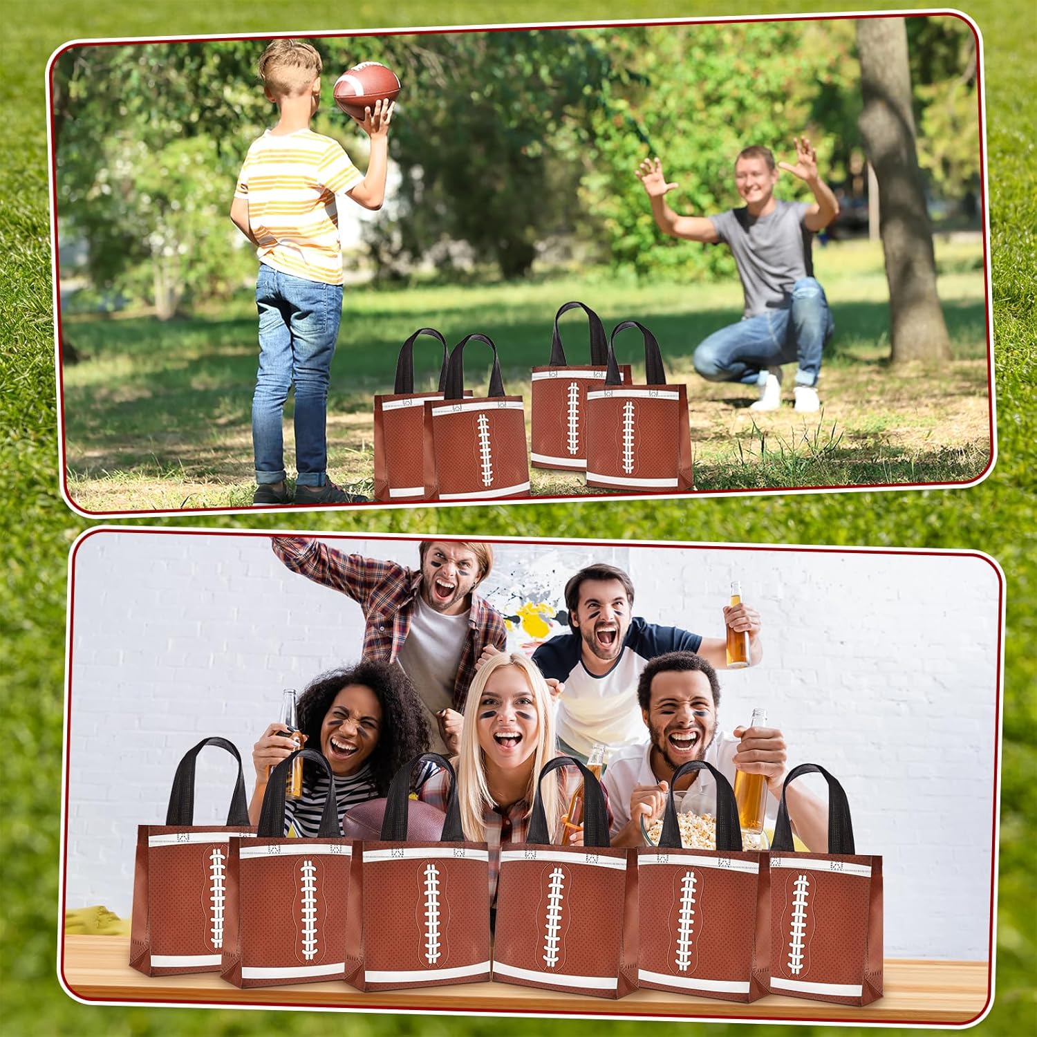 24Pcs Football Gift Bags With Handles Bulk Sport Theme Treat Candy Bags Football Team Present Non Woven Goodie Snack Favor Bag for Sport Boys Birthday Party Favor Baby Shower Decorations Supplies - Image 6