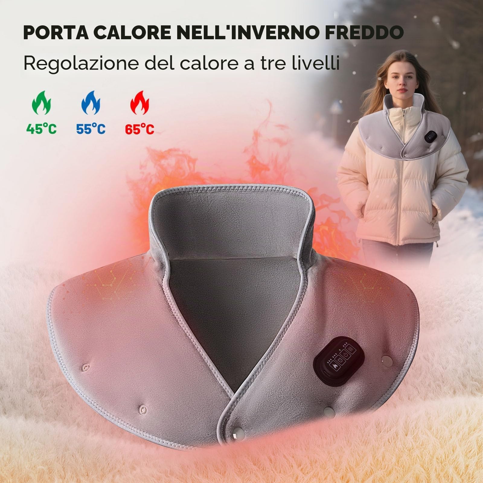 Scialle Termoforo per Collo e Spalle, Scialle Termoforo Elettrico | per il Collo-Tre Livelli di Riscaldamento, Massaggio e Modalità Timer, Ideale Come Regalo per Mamma e Papà