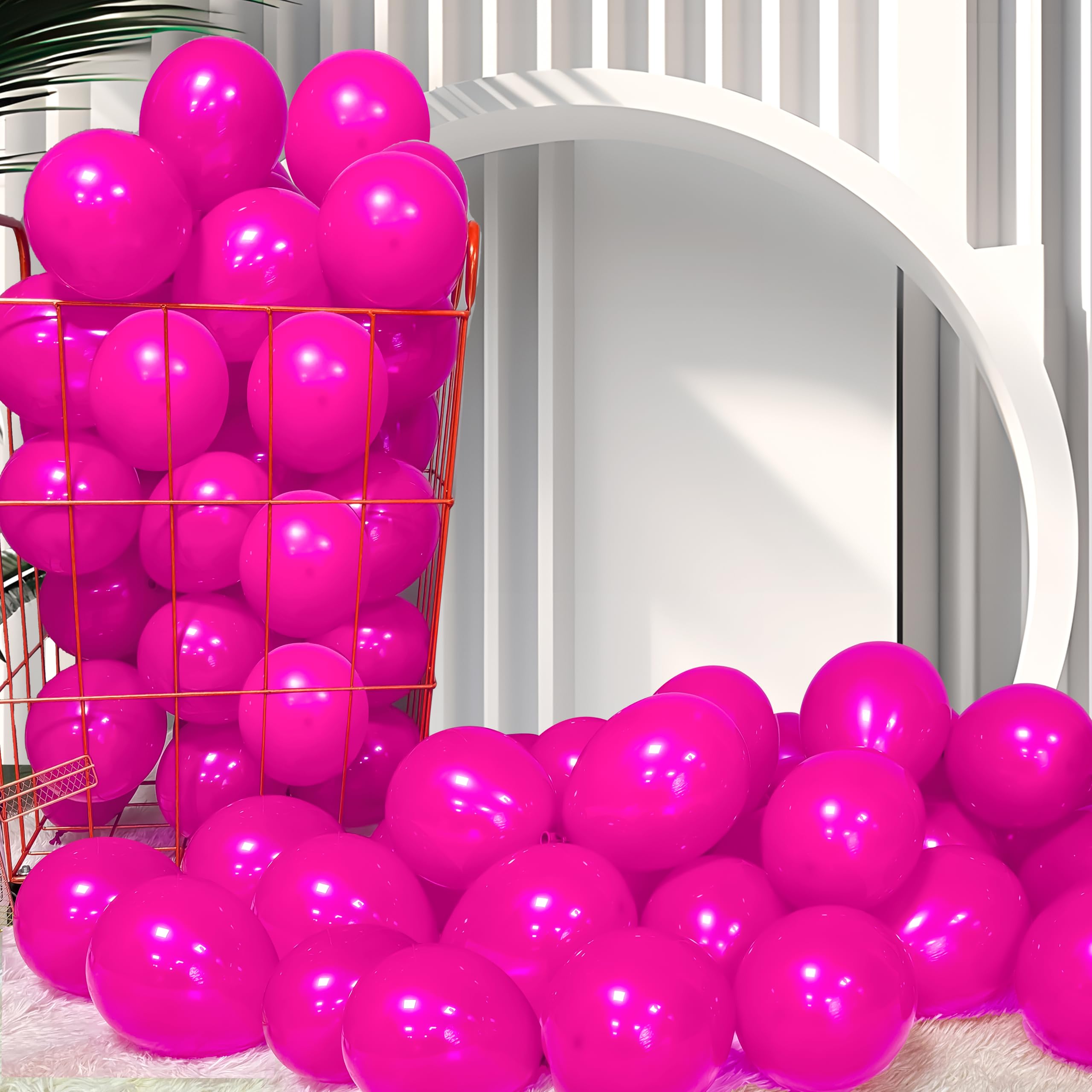 Firomi Small Hot Pink Balloons 5-inch 100 Pack (with 2 Ribbons)