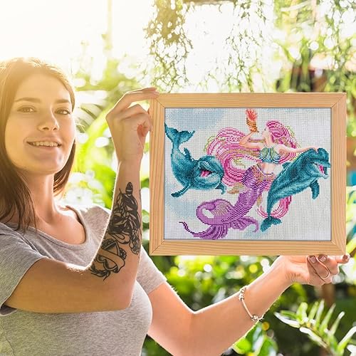 Miniatura 5 de DIAMOND ART BY LEISURE ARTS Kits de pintura de diamantes para adultos de 14 x 16 pulgadas, sirena avanzada y amigos, taladro completo, kits de arte,