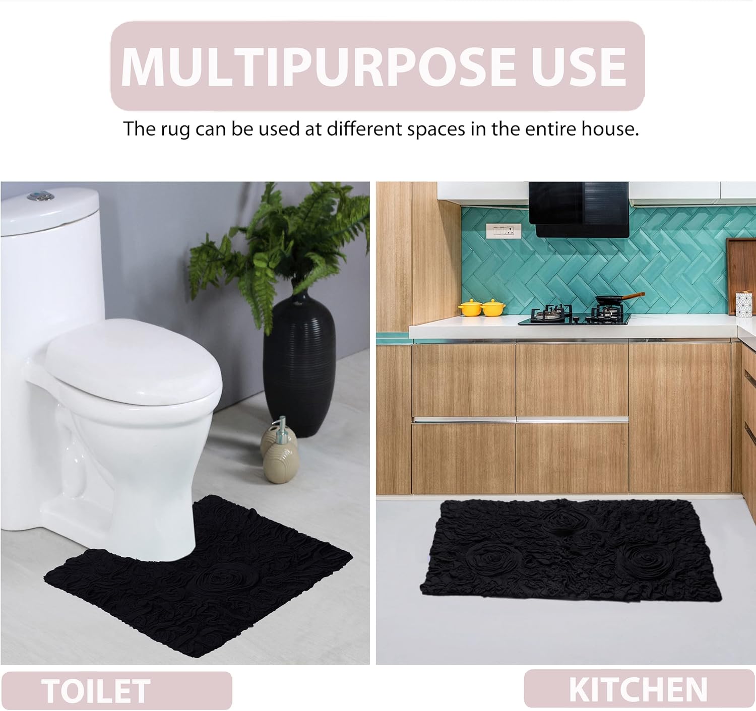 Home Weavers Bell Flower Collection 100% Cotton Tufted Bath Rugs, Extra Soft and Absorbent Bath Rugs, Non-Slip Bath Mats, Machine Washable, Bath Mats for Bathroom Floor and Tub, 21"x54" Runner, Black