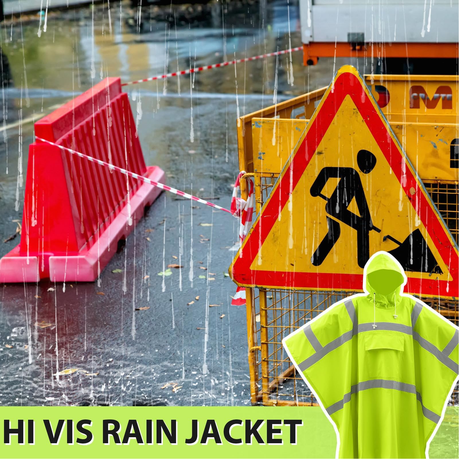 Eujgoov Poncho de Pluie Haute visibilité, Manteau de Pluie Réfléchissant Jaune Fluorescent avec Poche pour le Travail en Extérieur 55x41 Pouces