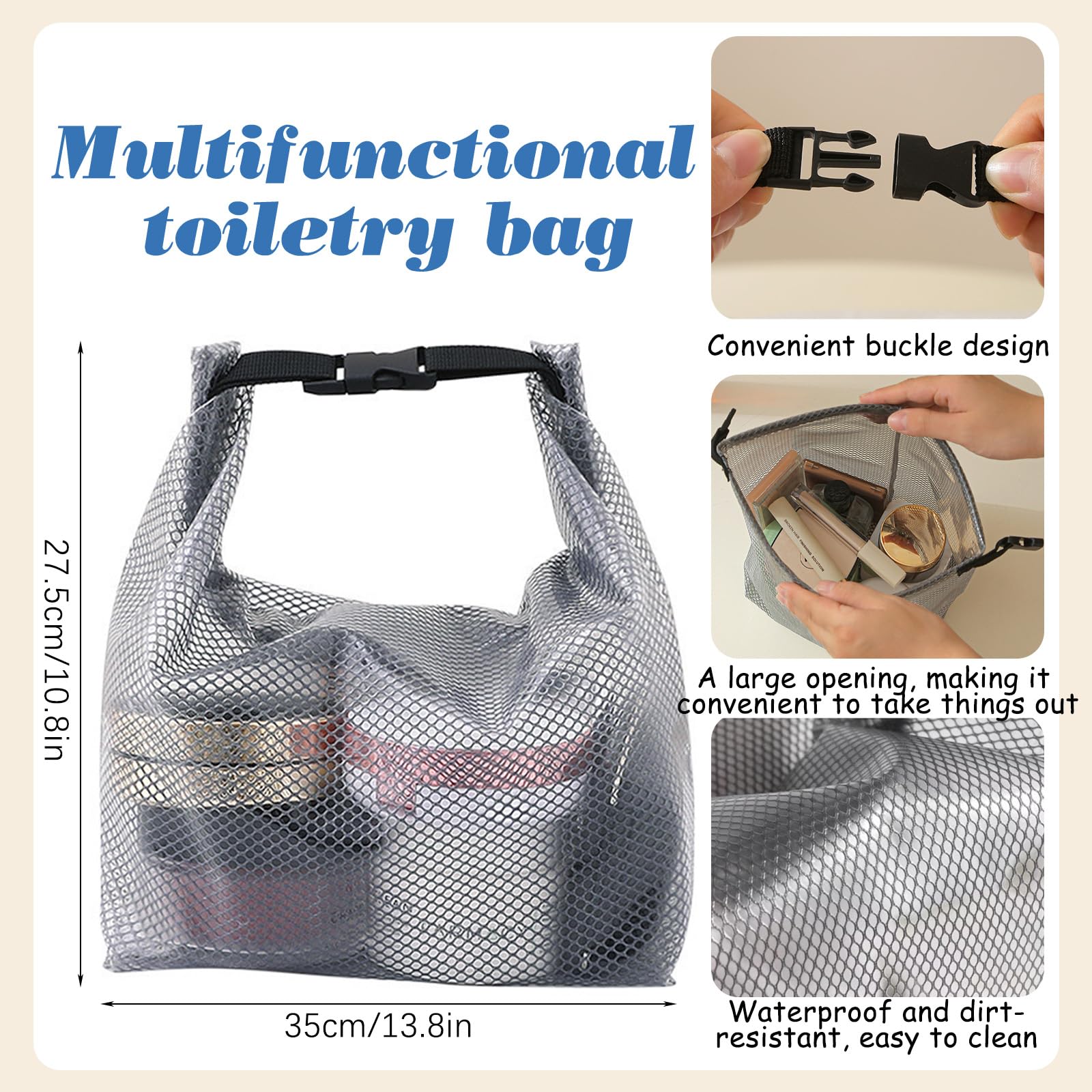 Borsa da Toilette Trasparente, Beauty Case da Viaggio Impermeabile, Pochette Cosmetica Portatile, Borsa Doccia in Rete con Manico per Campeggio, Nuoto, Palestra, Viaggio, Bagno