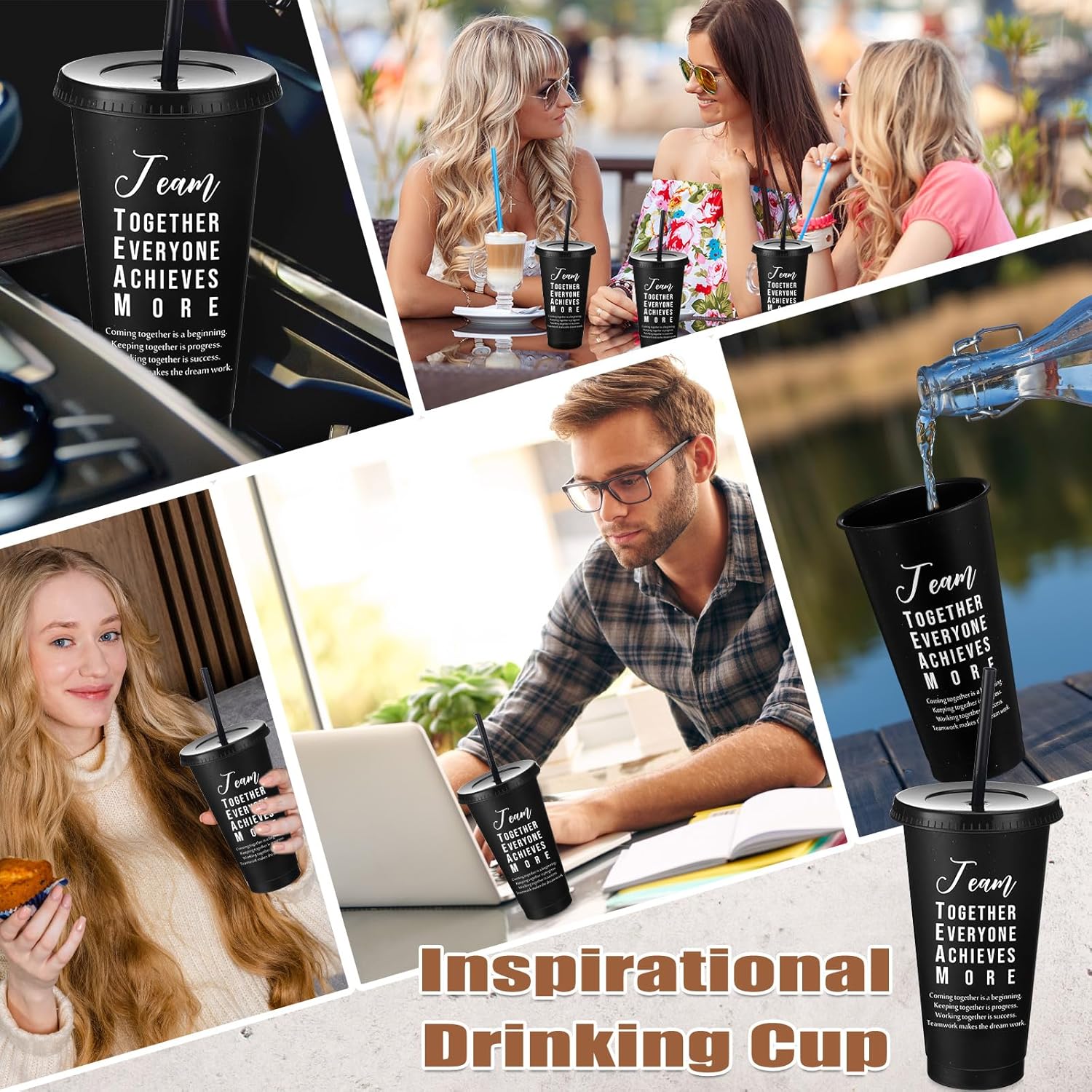 Skylety 24 Pcs Employee Appreciation Gifts Bulk, Team Appreciation Tumblers with Lids and Straw, 24 oz Team Plastic Cup Inspirational Valentine Gifts for Office Staff Coworker Teacher (Black) - Image 7