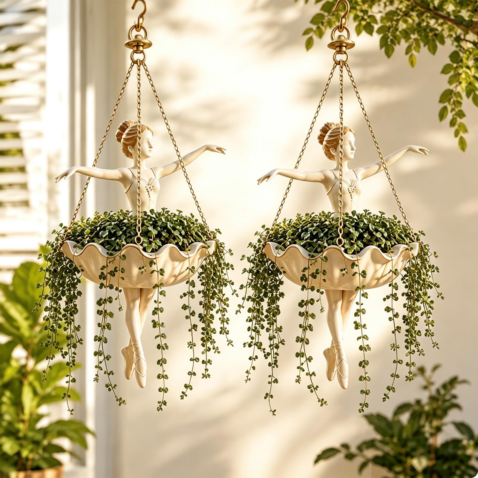 Pealeaf Ballerina Hanging Planter, Cute Hanging Plant Pot for Succulents and Spider Plants, Ballet Dancer Plant Holder for Indoor Sheltered Outdoor Decor and Plant Lover Gift (2PCS)