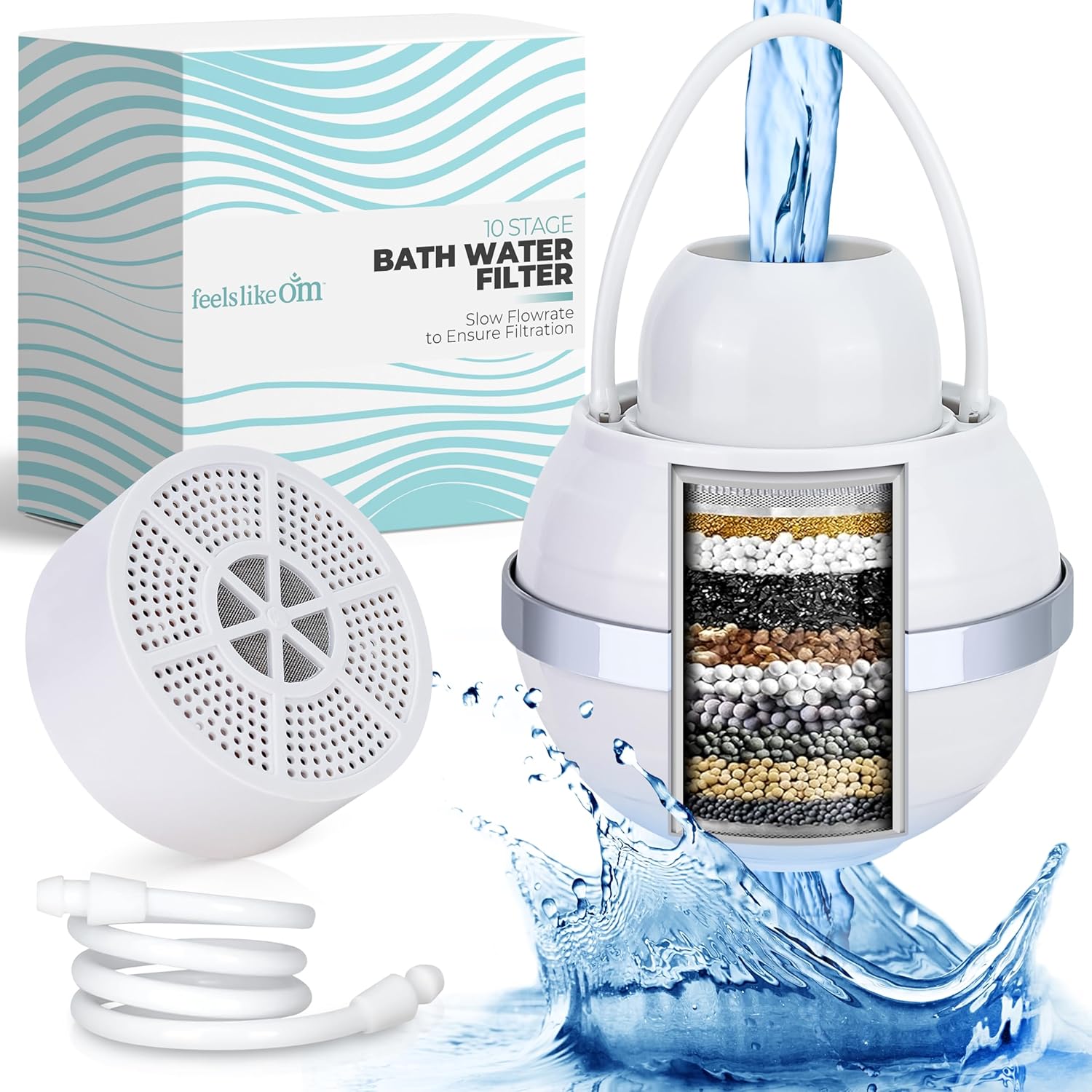 Water Filter for Bath Tub - 10-Stage Filtration Bath Filter for Tub Faucet | Bathtub Water Filter - Bath Filter Reduces Chlorine & Heavy Metals, Balances pH, Infuses Vitamin C - BPA free