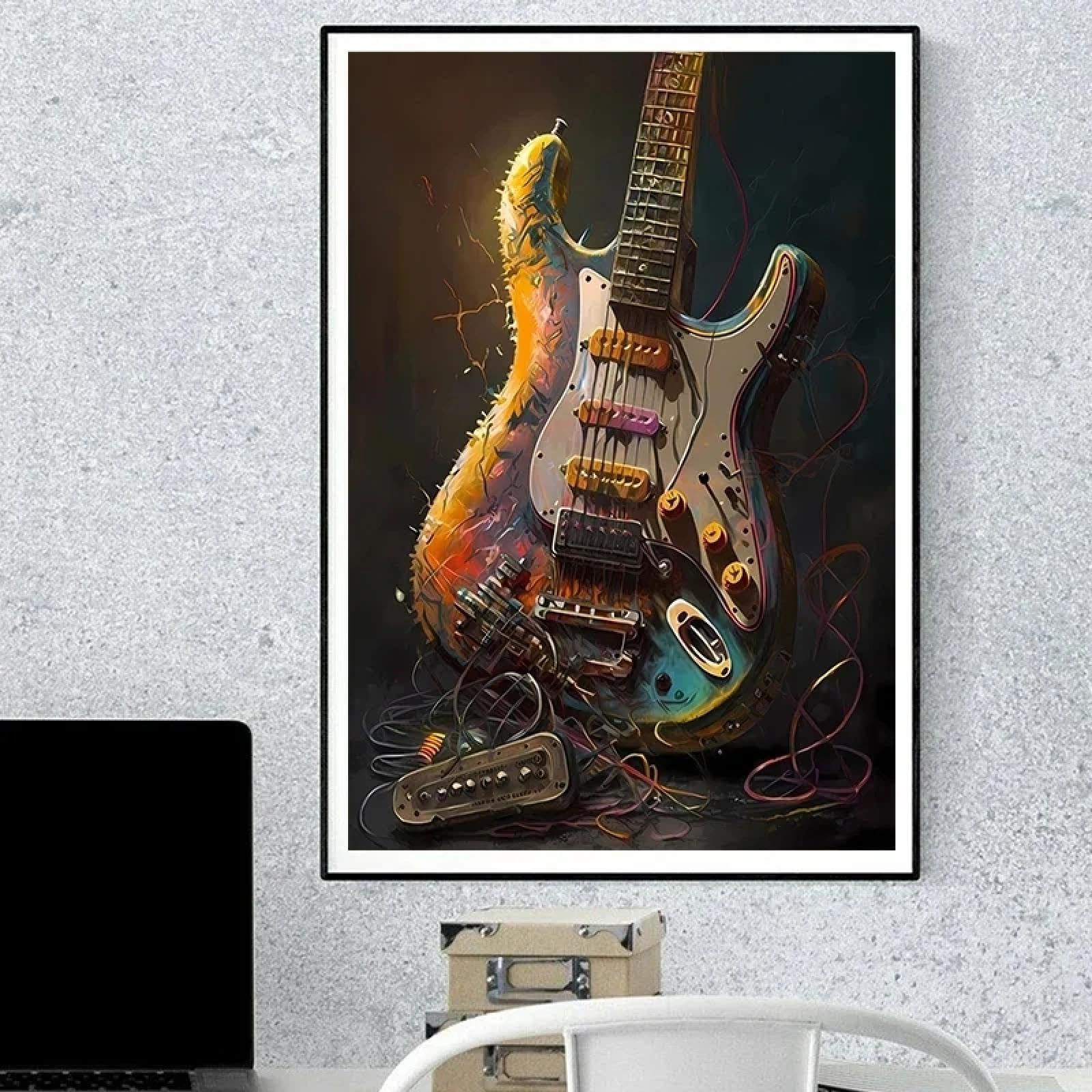 BMGKYAGL Poster moderno di ispirazione musicale, chitarra sinfonica musicale con disco dorato colorato, dipinto su tela, decorazione per soggiorno, cornice 80x120 cm