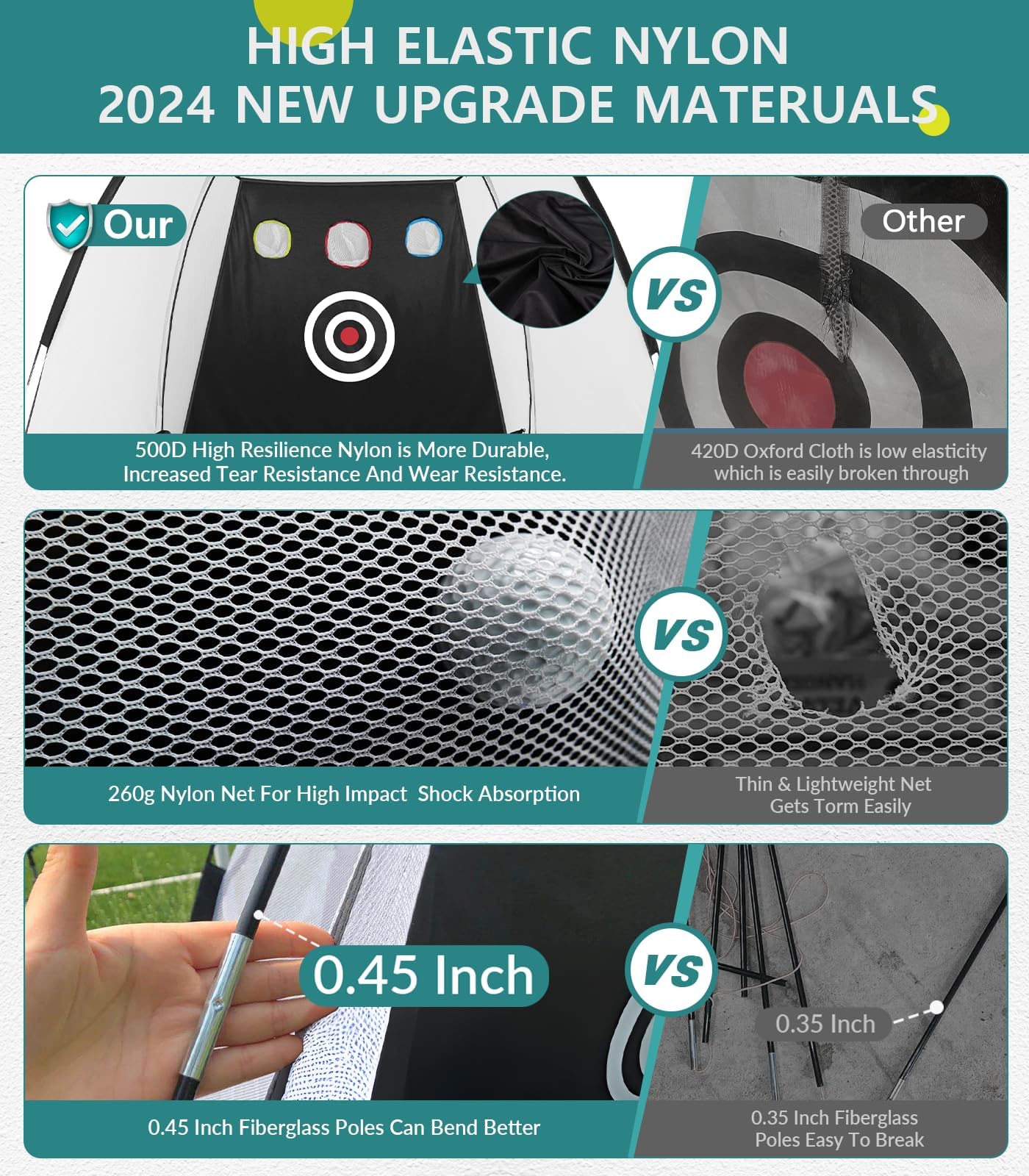 Siatka golfowa: nylonowa siatka do ćwiczeń golfowych do jazdy na podwórku, odpryskiwania, wewnątrz/na zewnątrz siatka do uderzania golfa, ulepszona wysoce elastyczna nylonowa siatka z matą Tri-Turf